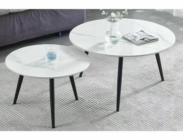 Sada konferenčních stolků Kora D - bílá / efekt mramoru / černý mat Konferenční stolek kora d biaLy fi80 fi60/ černá mat Komplet