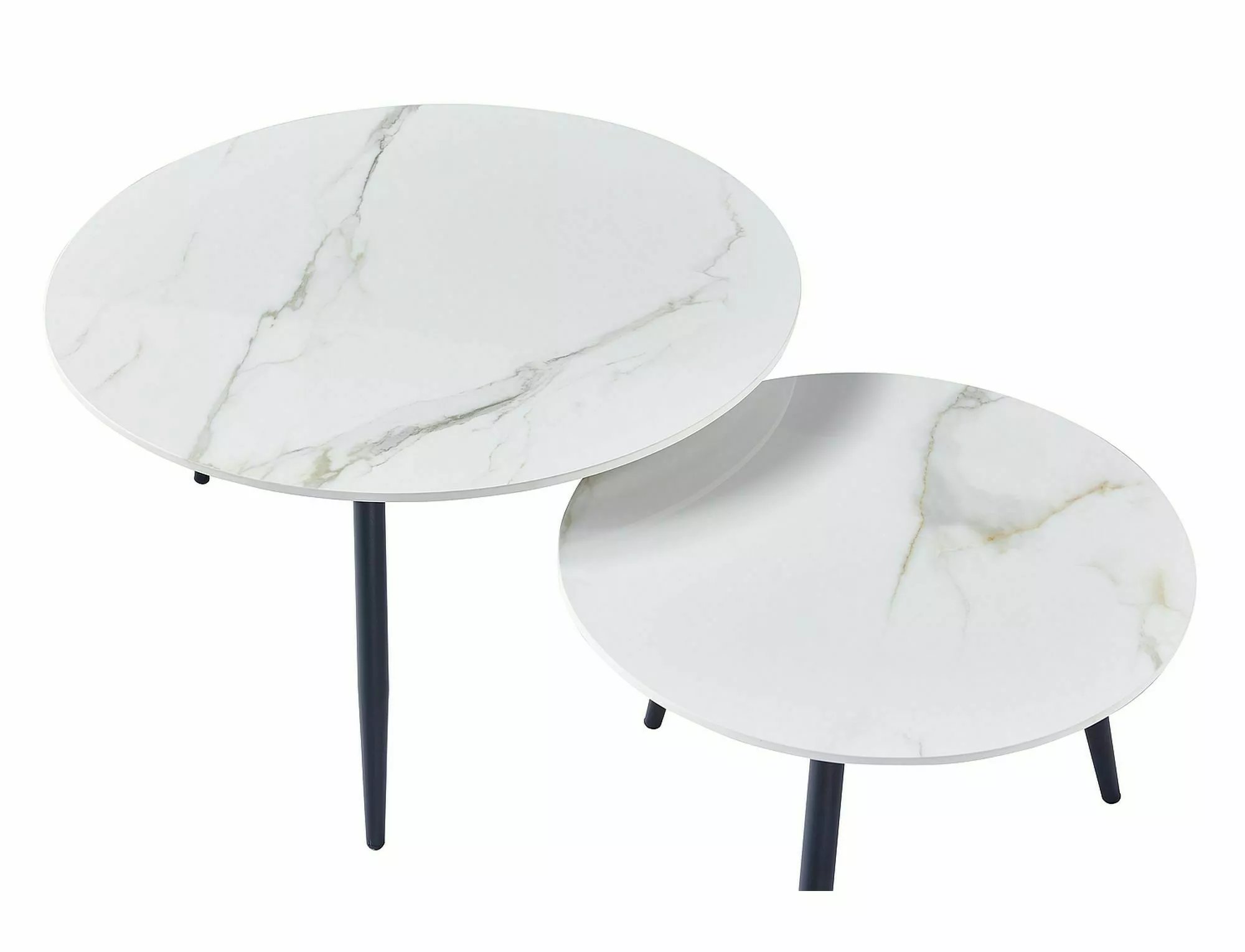 Súprava konferenčných stolíkov Kora D - biela / mramorový efekt / čierny mat Konferenčný Stolík kora d biaLy fi80 fi60/ Čierny mat Komplet
