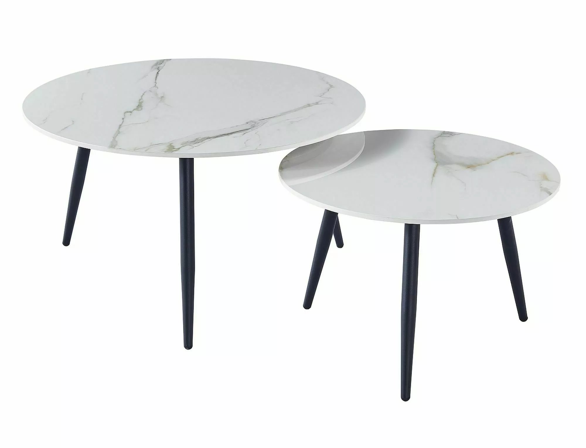 Súprava konferenčných stolíkov Kora D - biela / mramorový efekt / čierny mat Konferenčný Stolík kora d biaLy fi80 fi60/ Čierny mat Komplet
