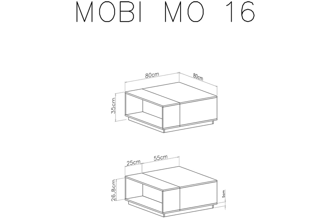 Konferenční stolek Mobi MO16 - 80 cm - bílá / žlutá Konferenční stolek Mobi MO16 - Bílý / žlutý - stolek - schemat