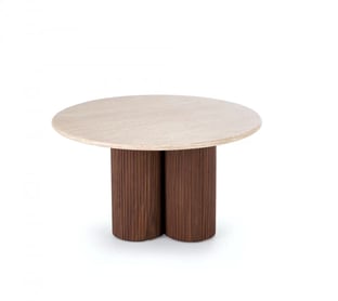 Konferenčný stolík Dorotea 80 cm - travertín / orechový dekor