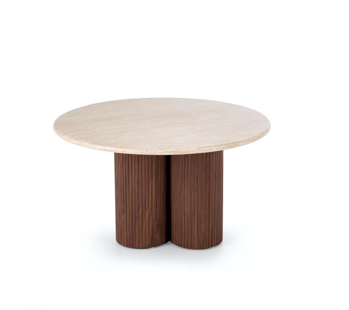 Konferenční stolek Dorotea 80 cm - travertin / ořechová Konferenční stolek okragla Dorotea 80 cm pro obývacího pokoje - travertin / ořechový