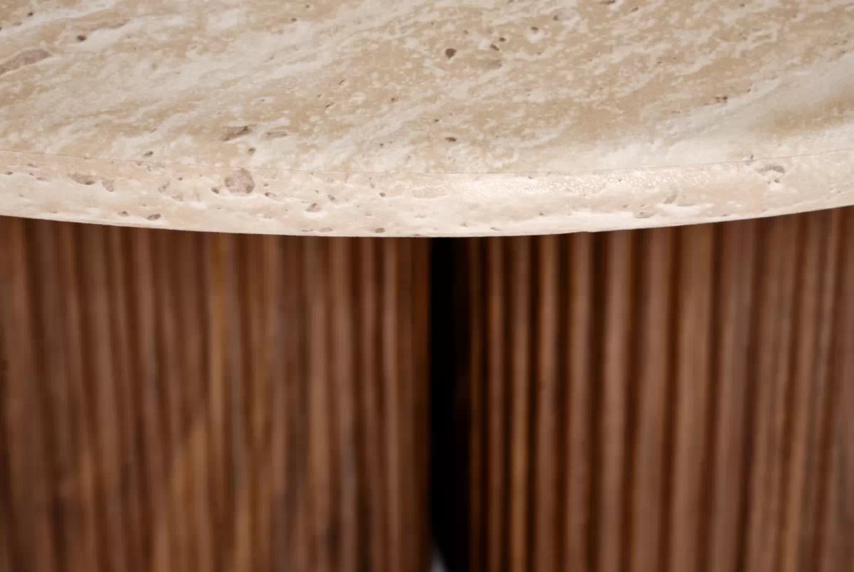 Konferenční stolek Dorotea 80 cm - travertin / ořechová Konferenční stolek okragla Dorotea 80 cm pro obývacího pokoje - travertin / ořechový