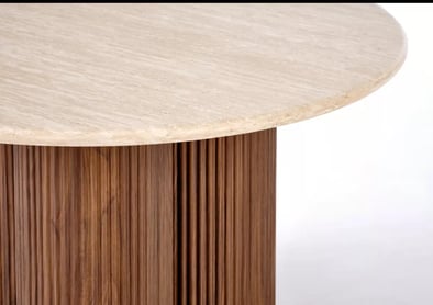 Konferenčný stolík Dorotea 80 cm - travertín / orechový dekor Konferenčný stolík okragla Dorotea 80 cm do obývacej izby - Travertín / orieškový