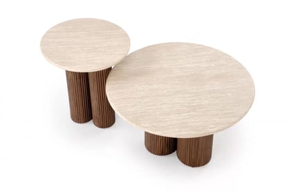 Konferenčný stolík Dorotea 80 cm - travertín / orechový dekor Konferenčný stolík okragla Dorotea 80 cm do obývacej izby - Travertín / orieškový