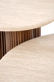 Konferenčný stolík Dorotea 80 cm - travertín / orechový dekor Konferenčný stolík okragla Dorotea 80 cm do obývacej izby - Travertín / orieškový