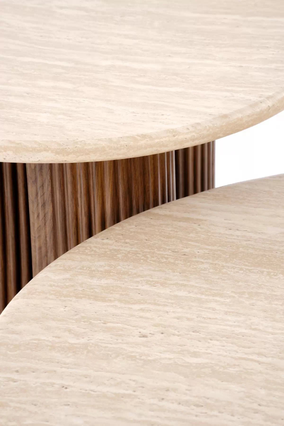 Konferenční stolek Dorotea 80 cm - travertin / ořechová Konferenční stolek okragla Dorotea 80 cm pro obývacího pokoje - travertin / ořechový