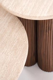 Konferenčný stolík Dorotea 80 cm - travertín / orechový dekor Konferenčný stolík okragla Dorotea 80 cm do obývacej izby - Travertín / orieškový