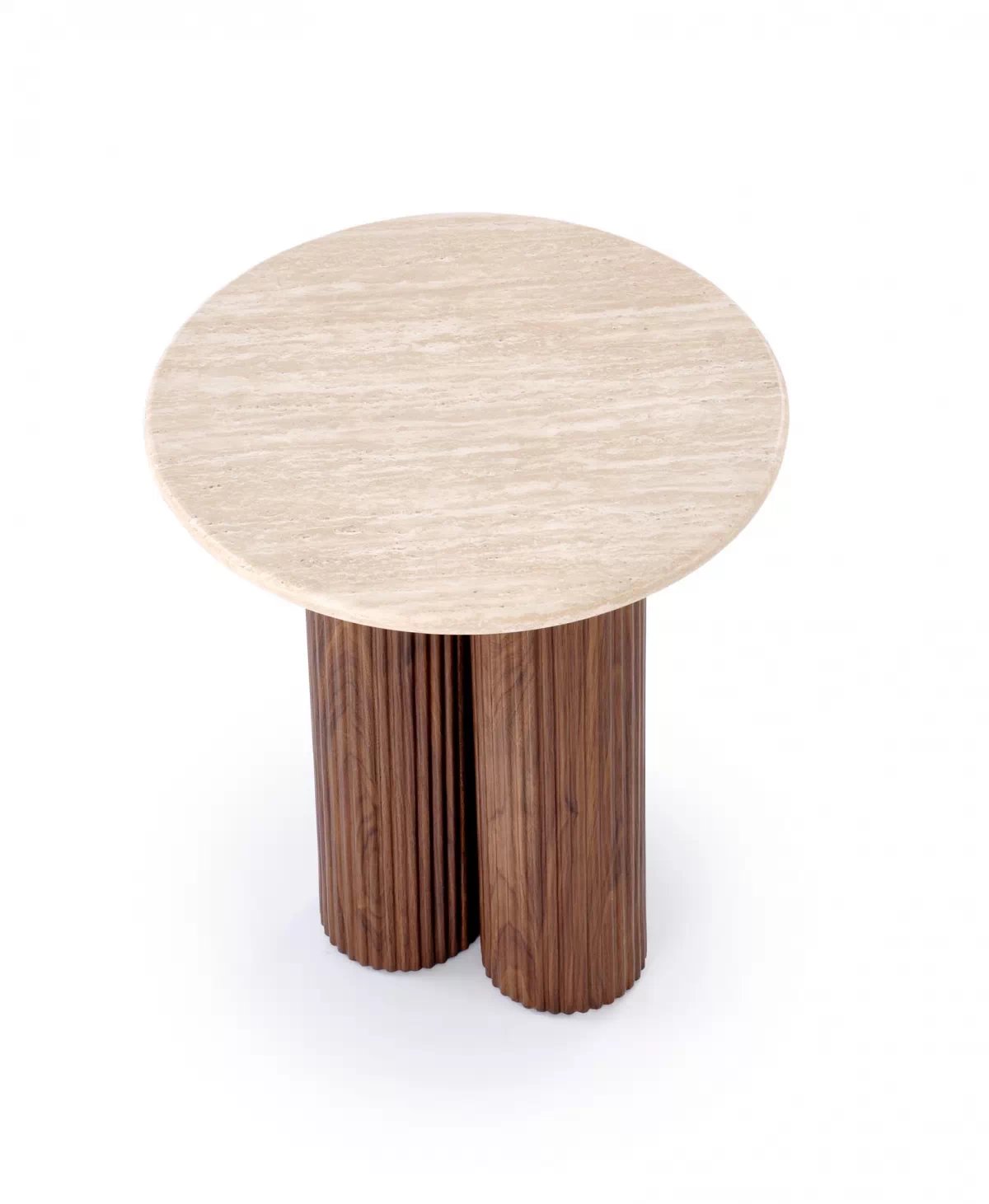 Konferenční stolek Dorotea S 50 cm - travertin / ořechová Konferenční stolek okragla Dorotea S 50 cm pro obývacího pokoje - travertin / ořechový