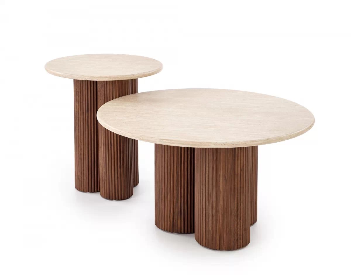 Konferenční stolek Dorotea S 50 cm - travertin / ořechová Konferenční stolek okragla Dorotea S 50 cm pro obývacího pokoje - travertin / ořechový