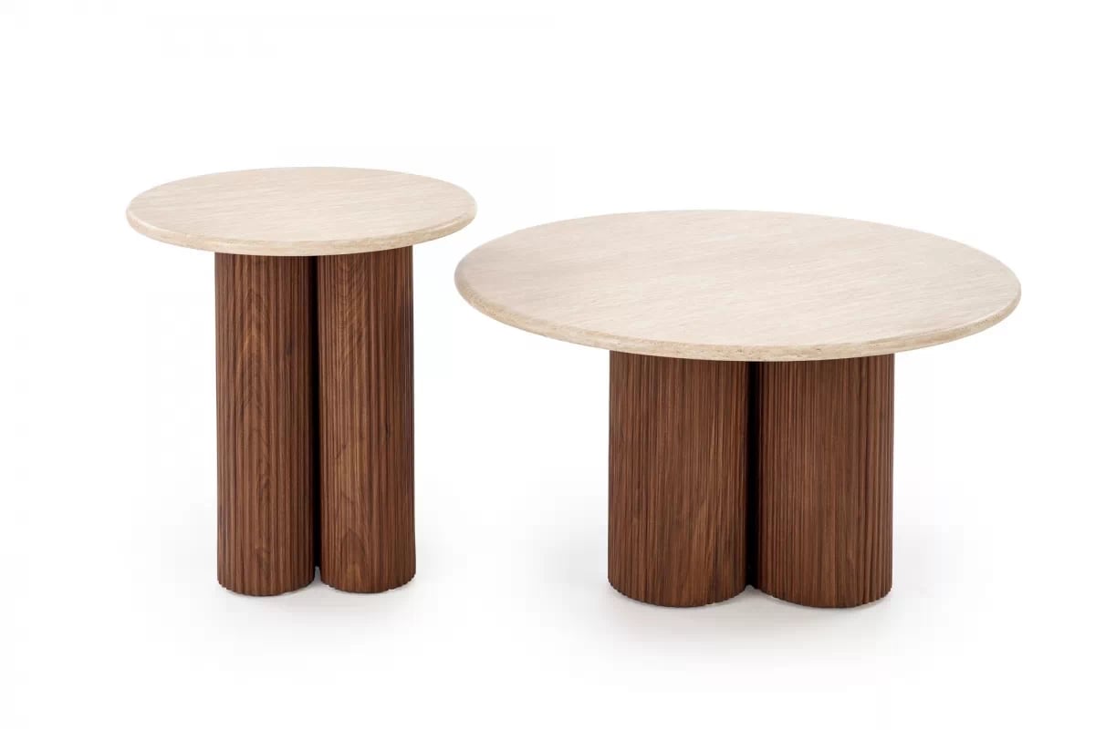 Konferenční stolek Dorotea S 50 cm - travertin / ořechová Konferenční stolek okragla Dorotea S 50 cm pro obývacího pokoje - travertin / ořechový