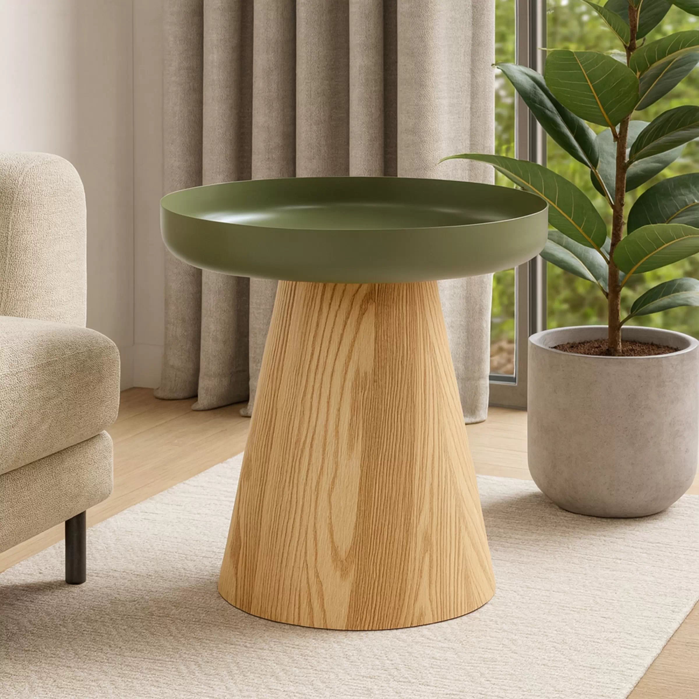 Konferenční stolek Gina 40 cm - přírodní / zelená Konferenční stolek okragla Gina 40 cm pro obývacího pokoje - přírodní / zelená