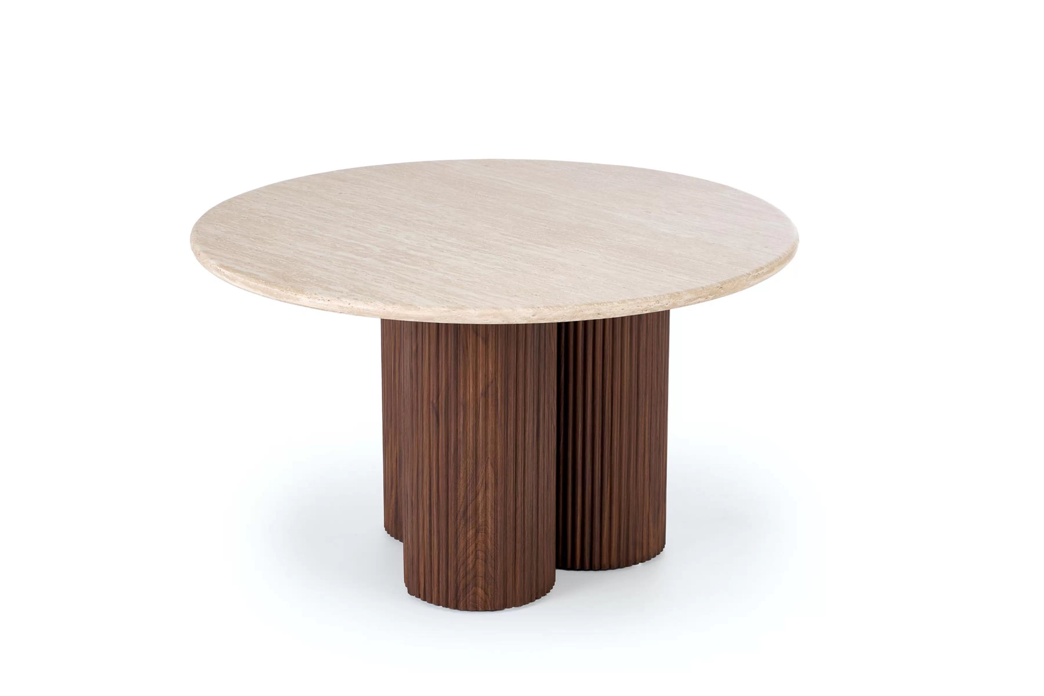 Okrúhly konferenčný stolík Massia 80 cm do obývačky - travertín / orech Konferenčný stolík okragla Massia 80 cm do obývacej izby - Travertín / Orech