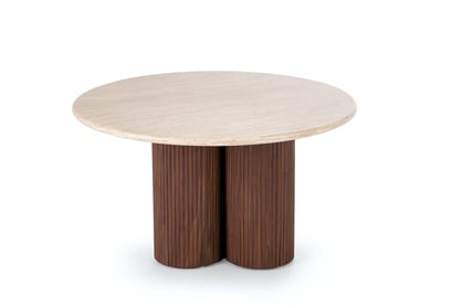 Okrúhly konferenčný stolík Massia 80 cm do obývačky - travertín / orech Konferenčný stolík okragla Massia 80 cm do obývacej izby - Travertín / Orech