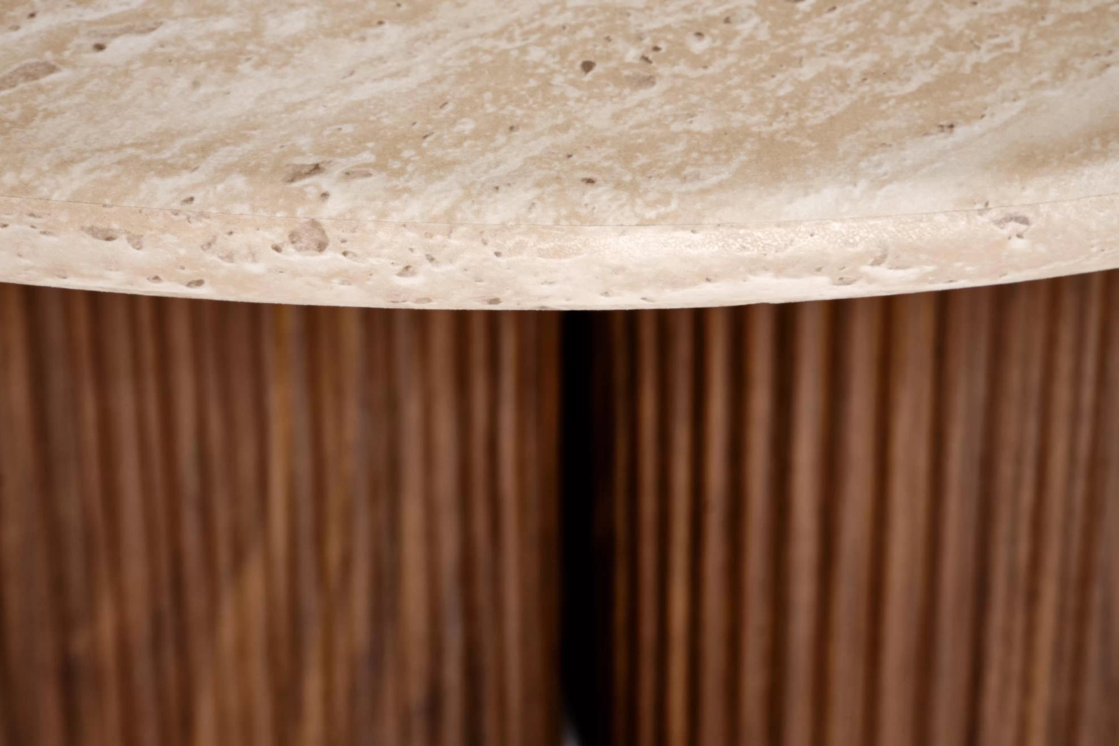 Okrúhly konferenčný stolík Massia 80 cm do obývačky - travertín / orech Konferenčný stolík okragla Massia 80 cm do obývacej izby - Travertín / Orech