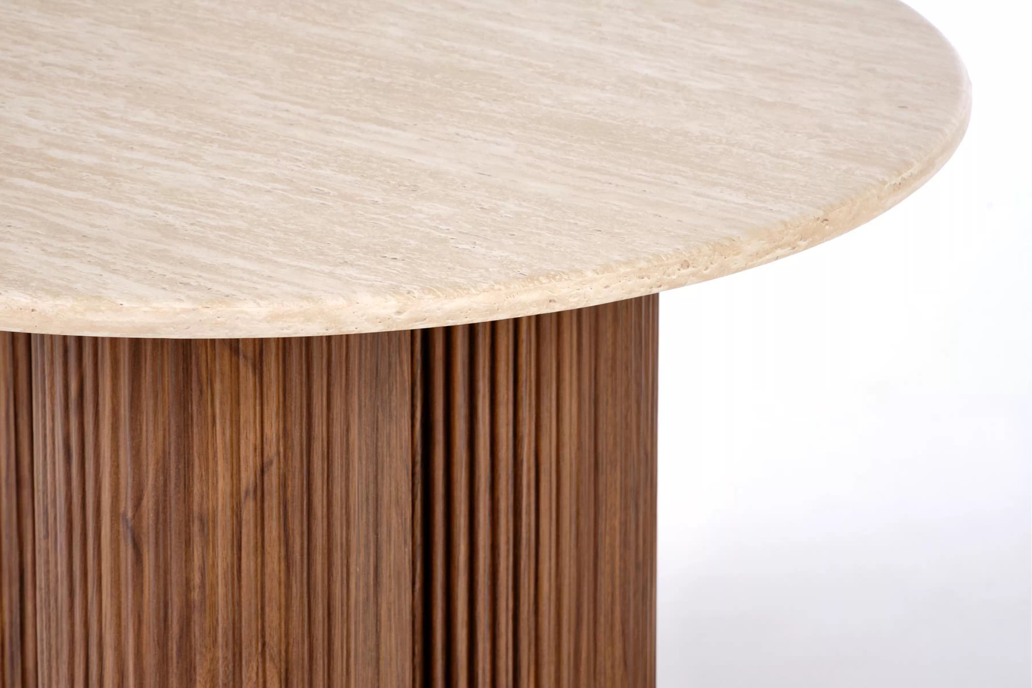 Okrúhly konferenčný stolík Massia 80 cm do obývačky - travertín / orech Konferenčný stolík okragla Massia 80 cm do obývacej izby - Travertín / Orech