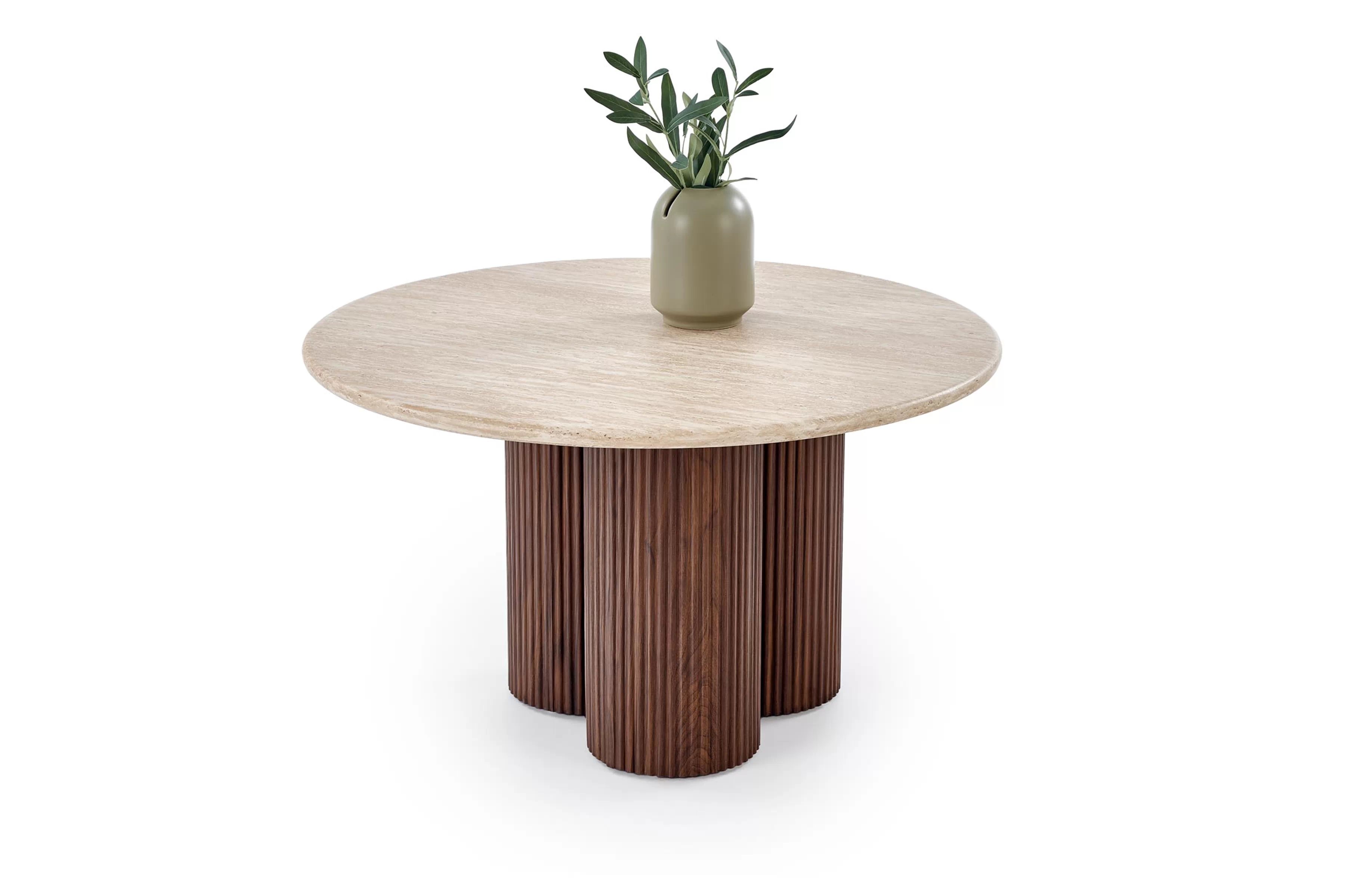 Okrúhly konferenčný stolík Massia 80 cm do obývačky - travertín / orech Konferenčný stolík okragla Massia 80 cm do obývacej izby - Travertín / Orech