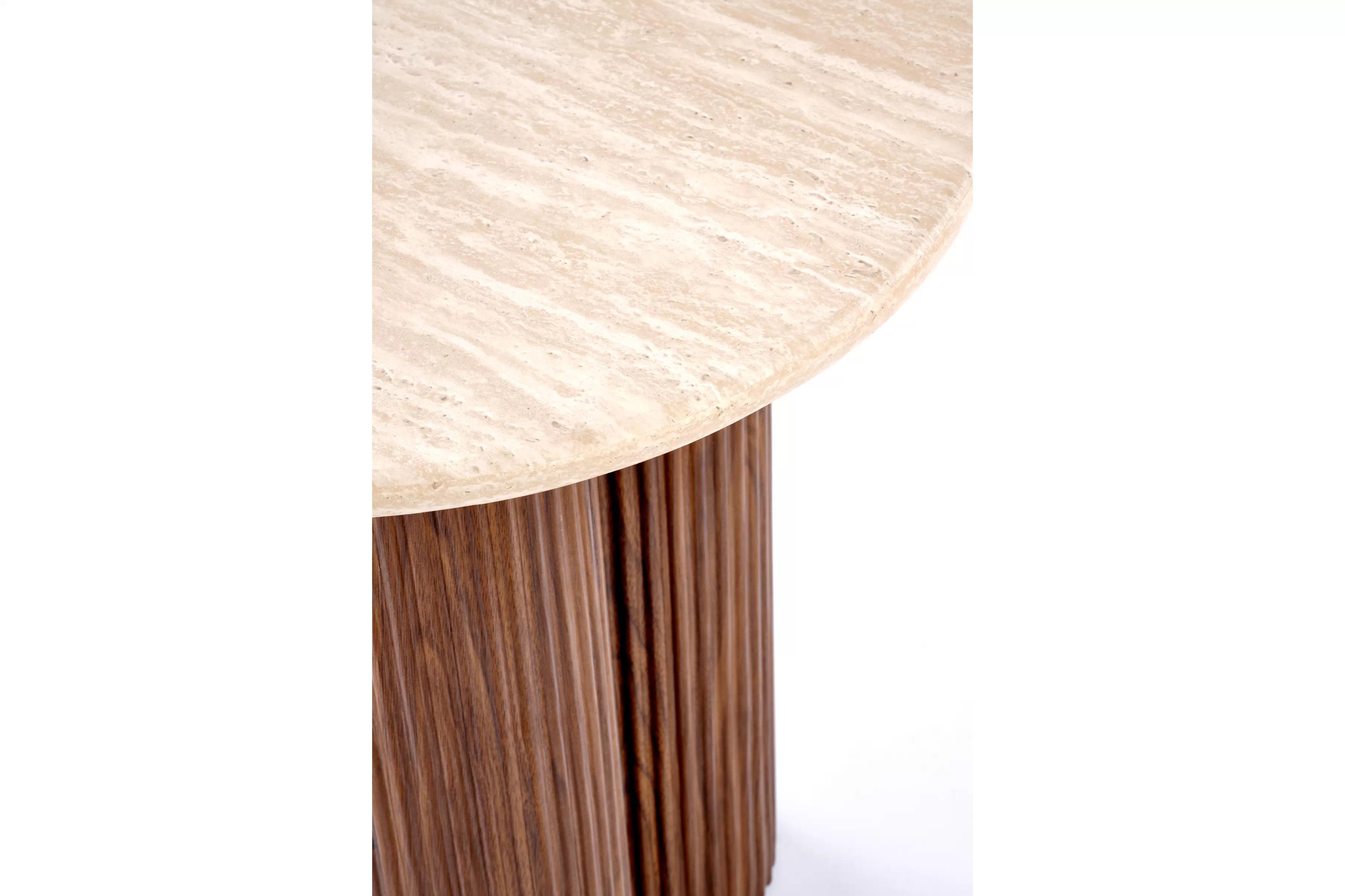 Okrúhly konferenčný stolík Massia II 50 cm do obývačky - travertín / orech Konferenčný stolík okragla Massia Mini 50 cm do obývacej izby - Travertín / Orech