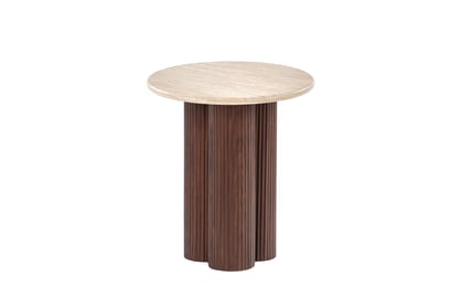 Okrúhly konferenčný stolík Massia Mini 50 cm do obývačky - travertín / orech