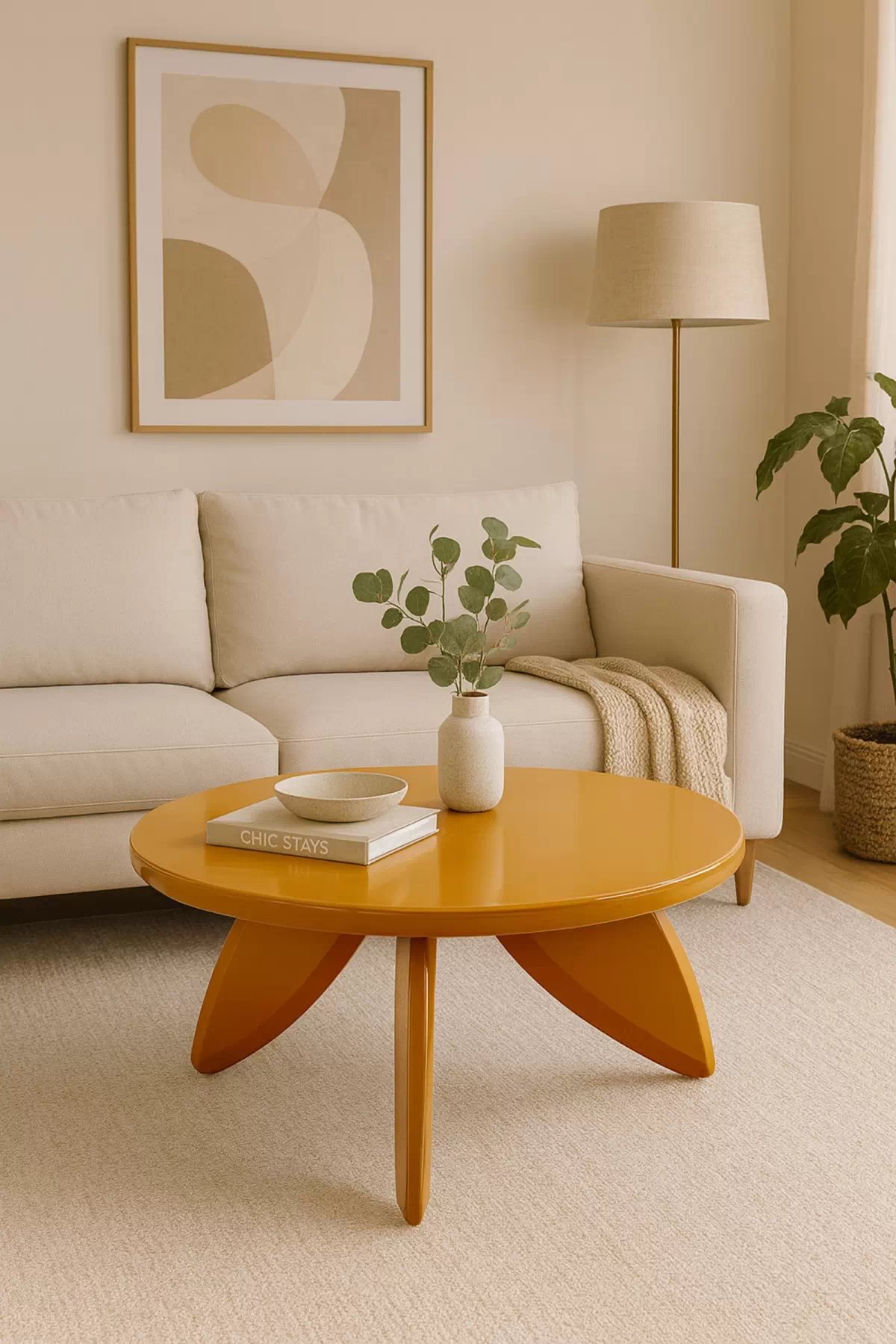 Kulatý konferenční stolek Soraya 80 cm – hořčicová Konferenční stolek okragla Soraya 80 cm - hořčice