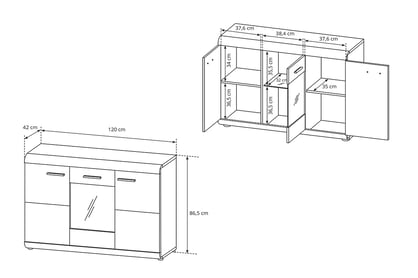 Presklená Komoda Lisal 120 cm - dub sonoma dvojdverová Komoda Lisal s priehlbňami i szuflada 120 cm - Dub sonoma 