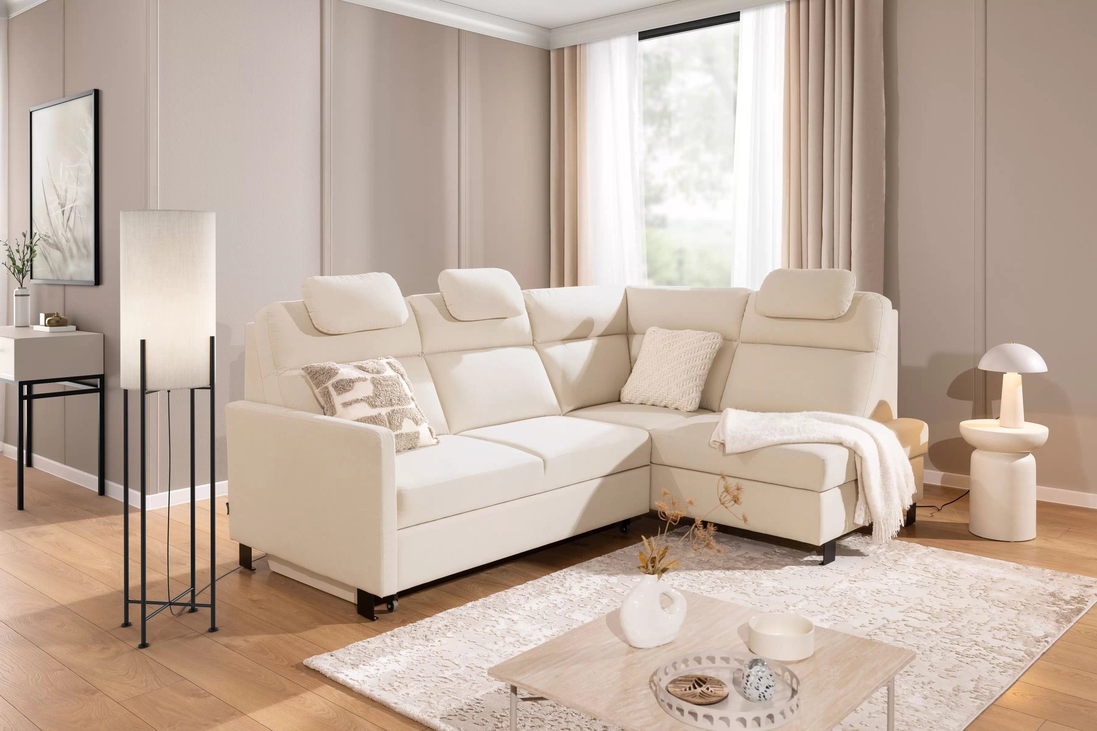 Rohová sedacia súprava Loario L pravá s úzkym bokom LOARIO BL-A+2SF+OT2P+N-A