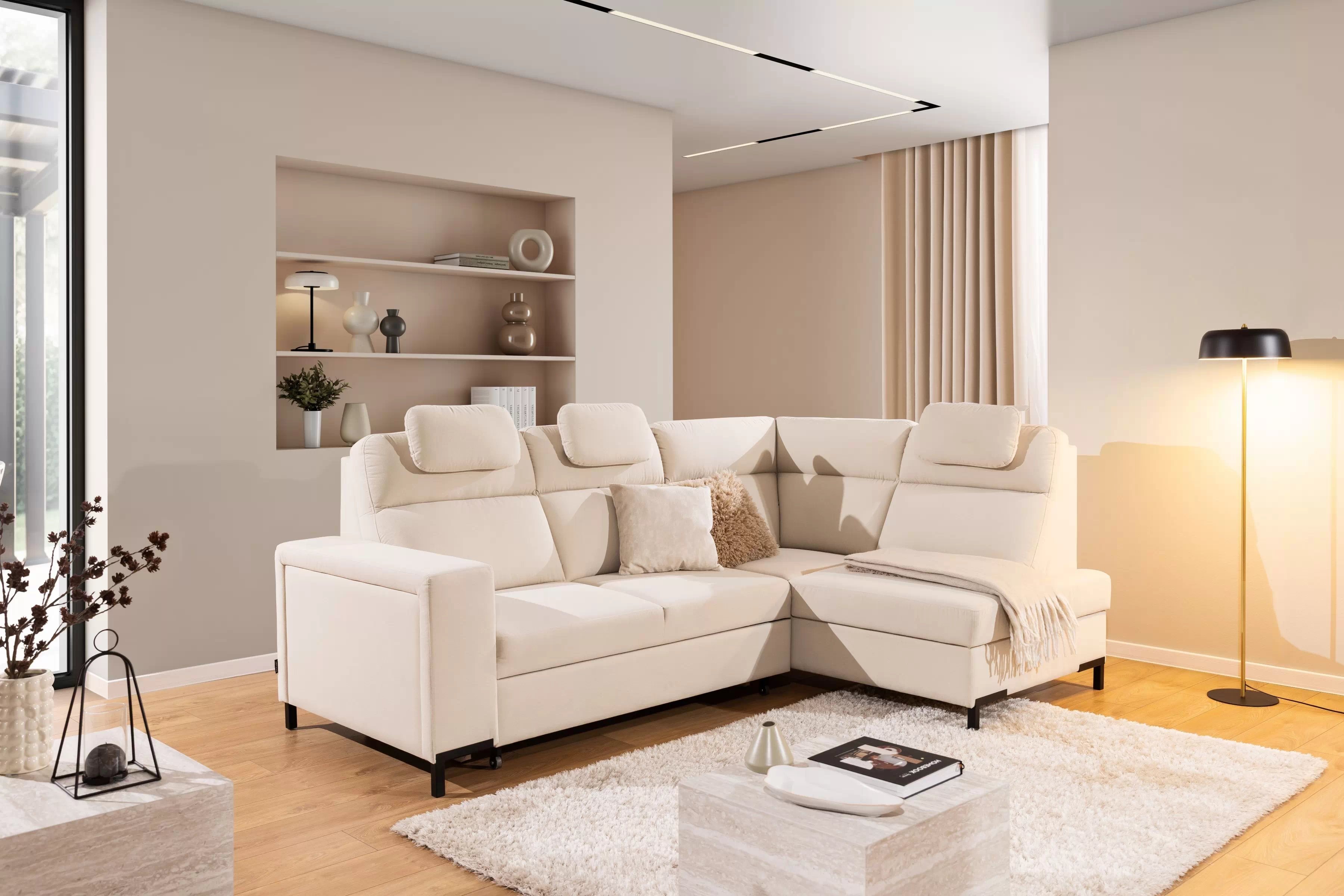 Rohová pohovka Loario L pravá se širokými boky LOARIO BL-C+2SF+OT2P+N-B