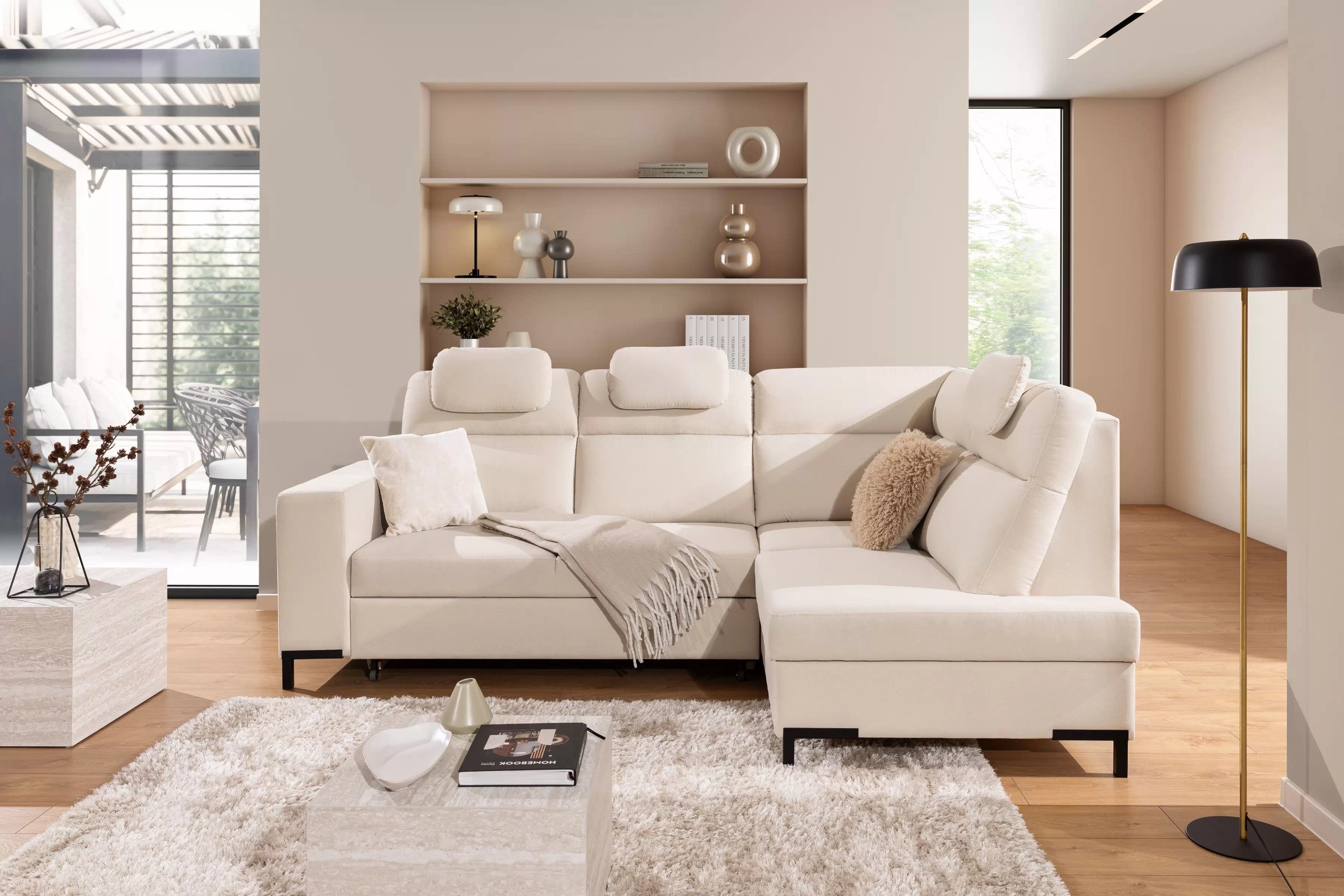 Rohová pohovka Loario L pravá se širokými boky LOARIO BL-C+2SF+OT2P+N-B