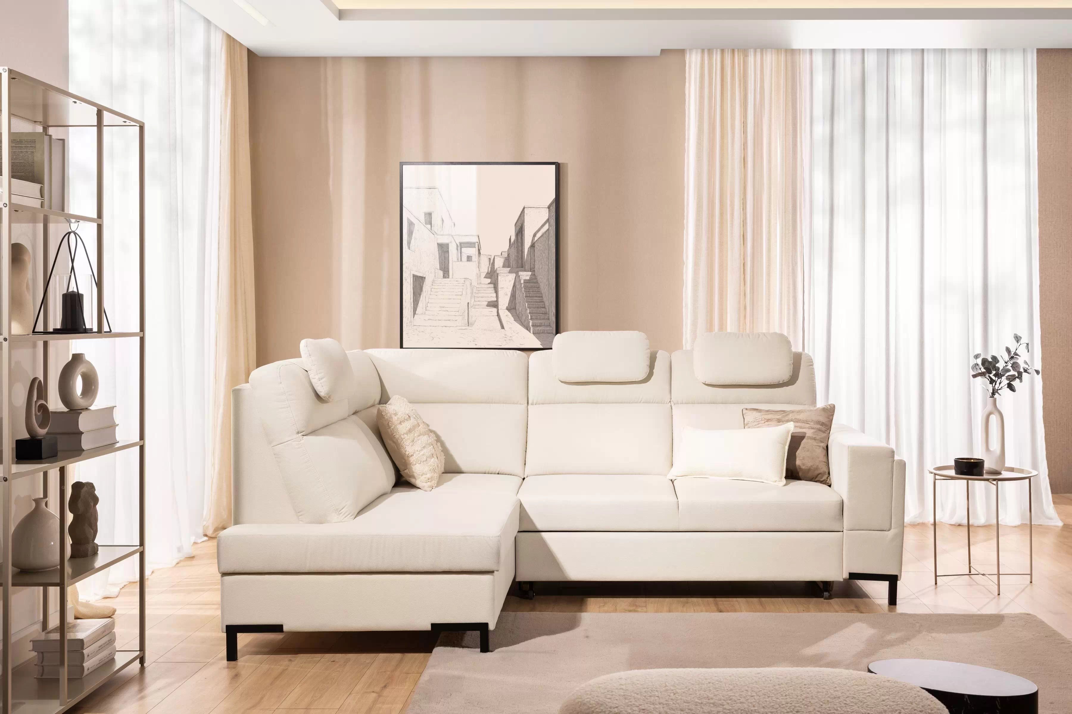 Rohová pohovka Loario L levá se širokými proříznutými boky LOARIO BP-B+2SF+OT2L+N-B