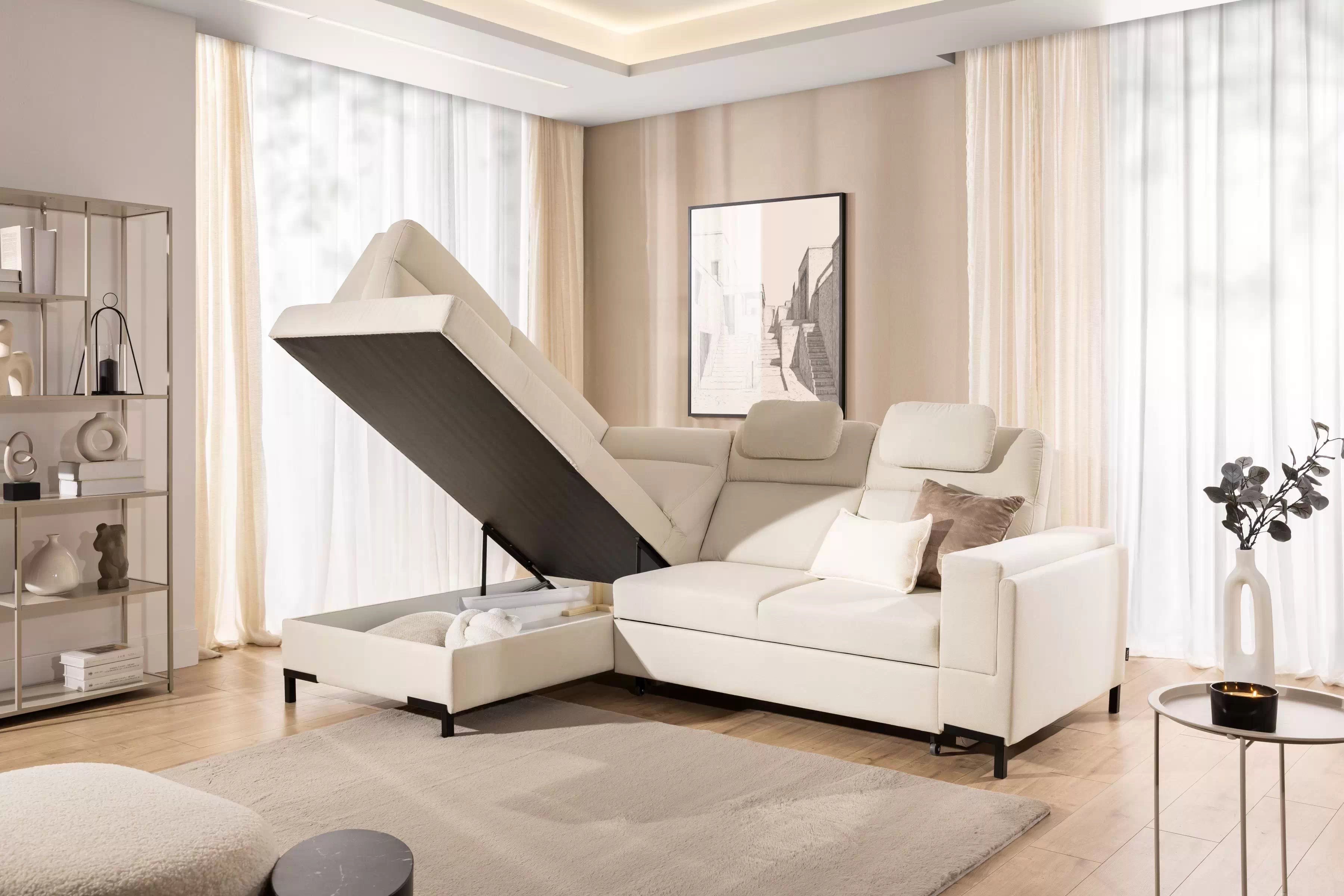 Rohová pohovka Loario L levá se širokými proříznutými boky LOARIO BP-B+2SF+OT2L+N-B