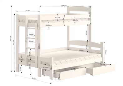 Poschodová posteľ Lovic 90x200/120x200 cm ľavá - borovica Posteľ poschodová so zásuvkami Lovic - Borovica - wymiar 90x200/120x200