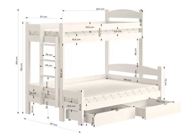 Poschodová posteľ Lovic so zásuvkami ľavá - borovica, 90x200/140x200 Posteľ poschodová so zásuvkami Lovic - Borovica - wymiar 90x200/140x200