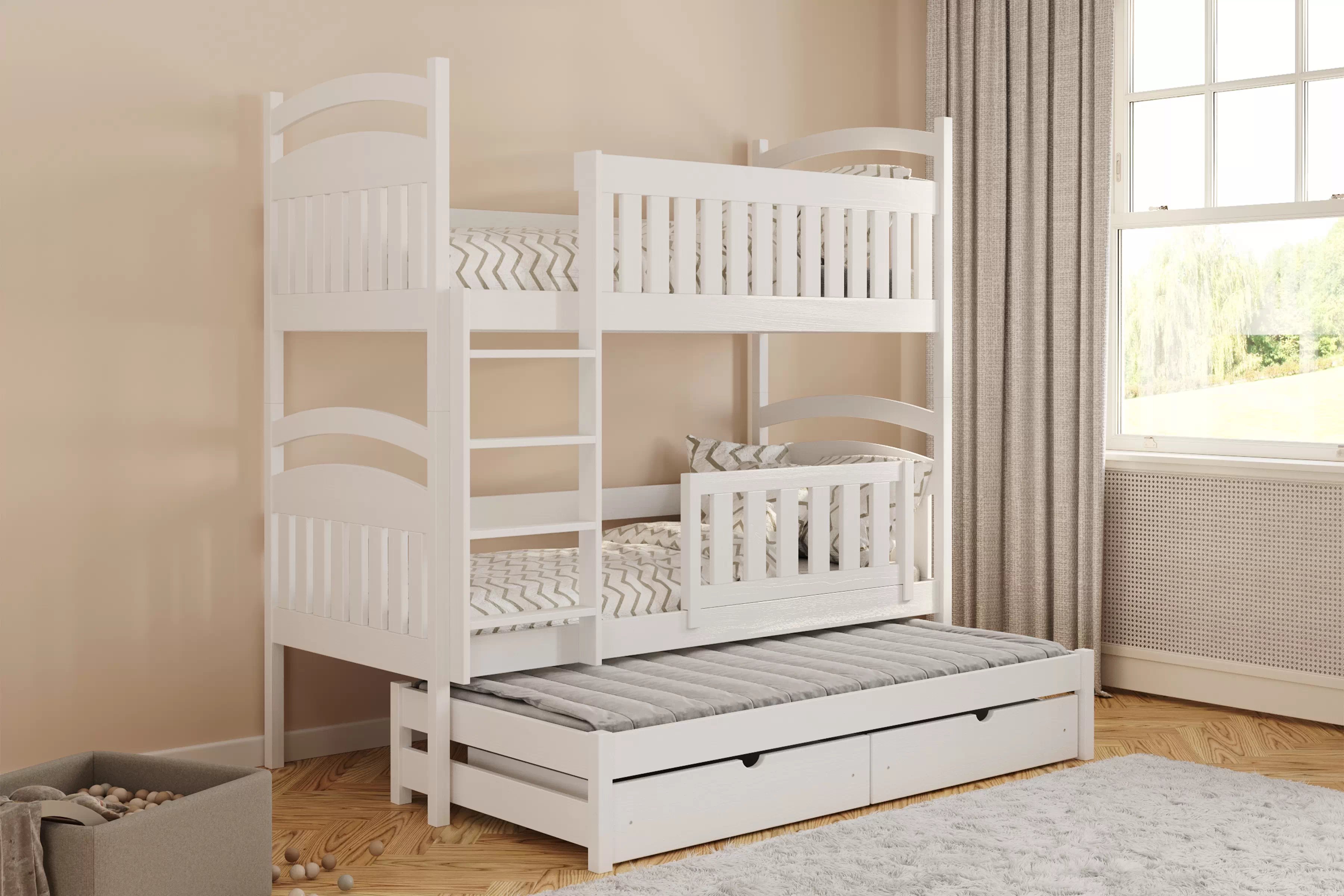 Poschodová posteľ Amely s prístelkou a tabuľou stierateľnou za sucha - 80x160 cm - biela Posteľ Amely 80x160 poschodová výsuvna - Biely