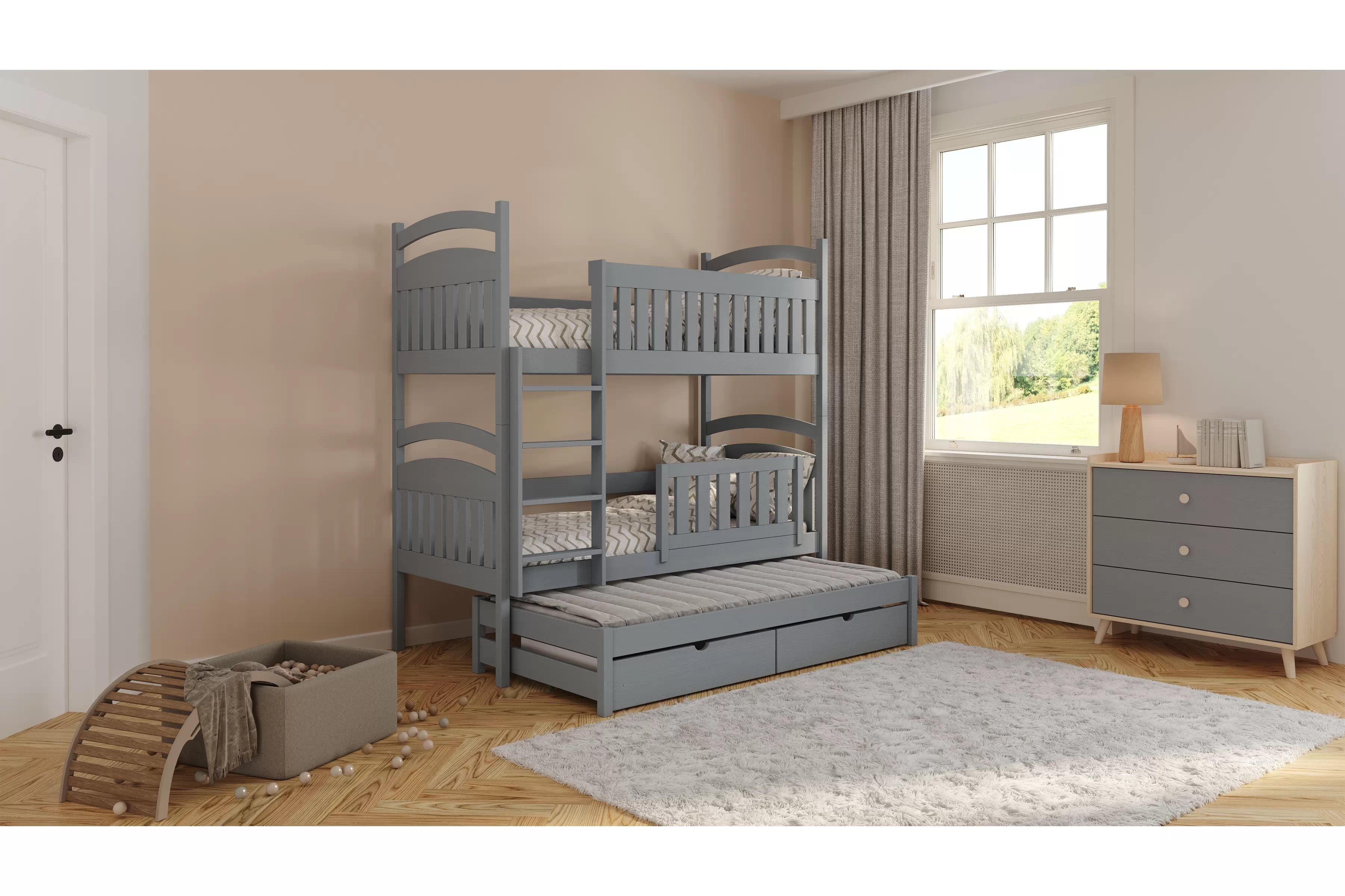 Poschodová posteľ Amely s prístelkou - 80x190 cm - šedá Posteľ Amely 80x190 poschodová výsuvna - šedý