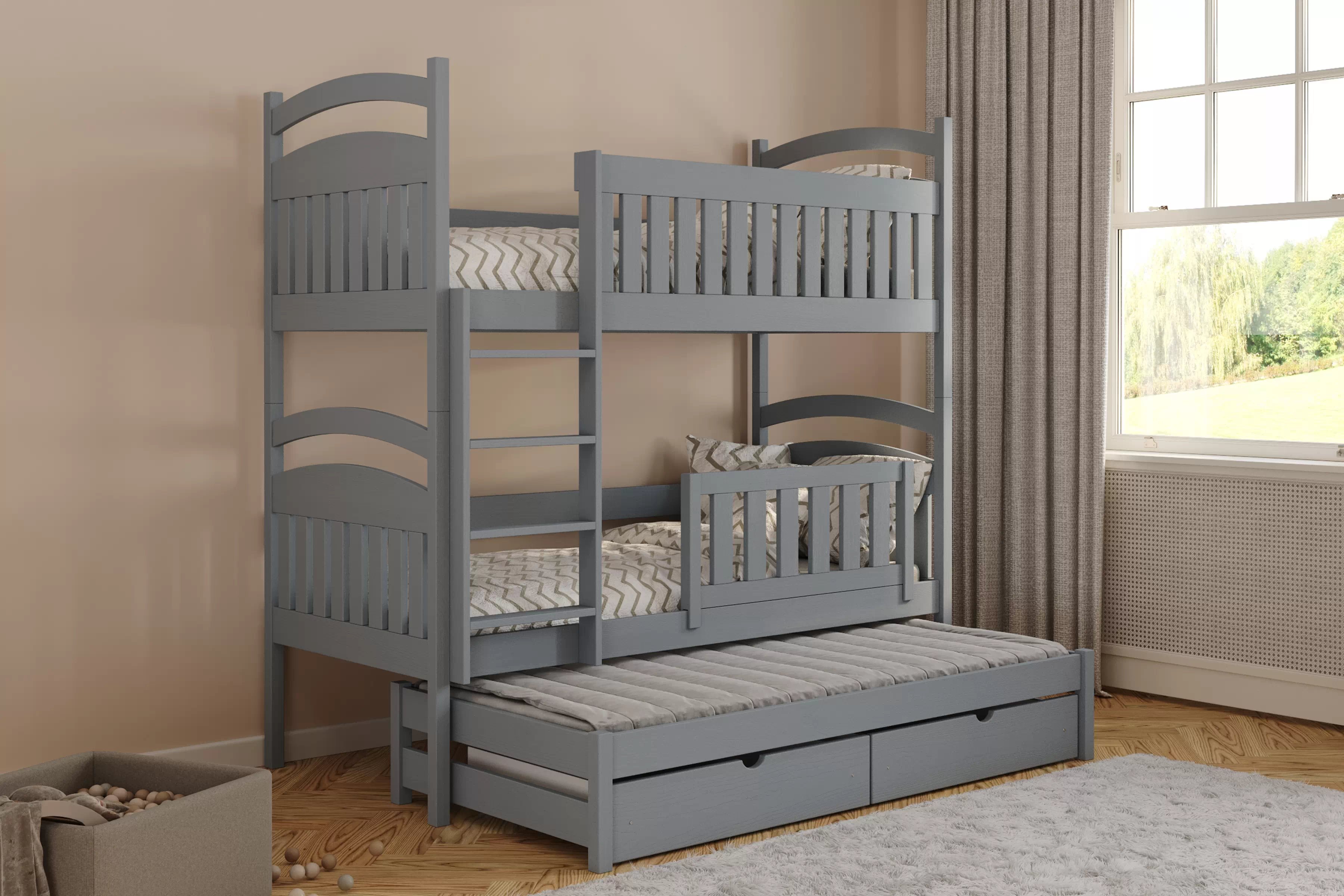 Poschodová posteľ Amely s prístelkou - 90x180 cm - šedá Posteľ Amely 90x180 poschodová výsuvna - šedý