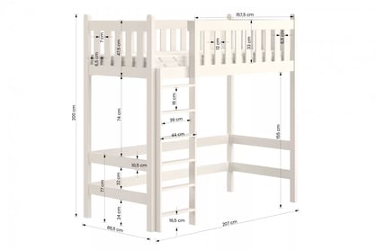 Vyvýšená detská posteľ Swen - 80x200 cm - biela Posteľ vyvýšená drevená Swen - Rozmery