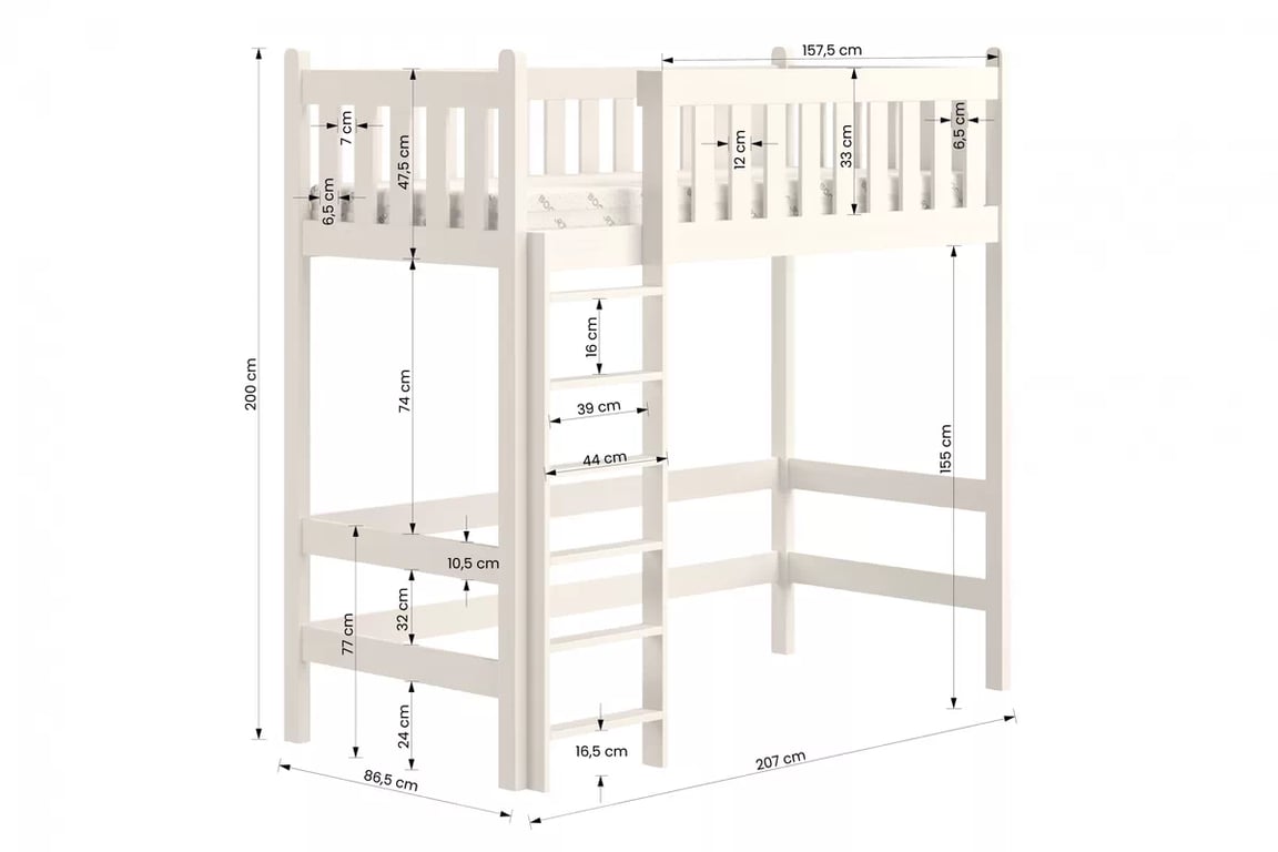 Vyvýšená dřevěná postel Swen 80x200 cm - bílá postel vyvýšená postel dřevěná Swen - Rozměry