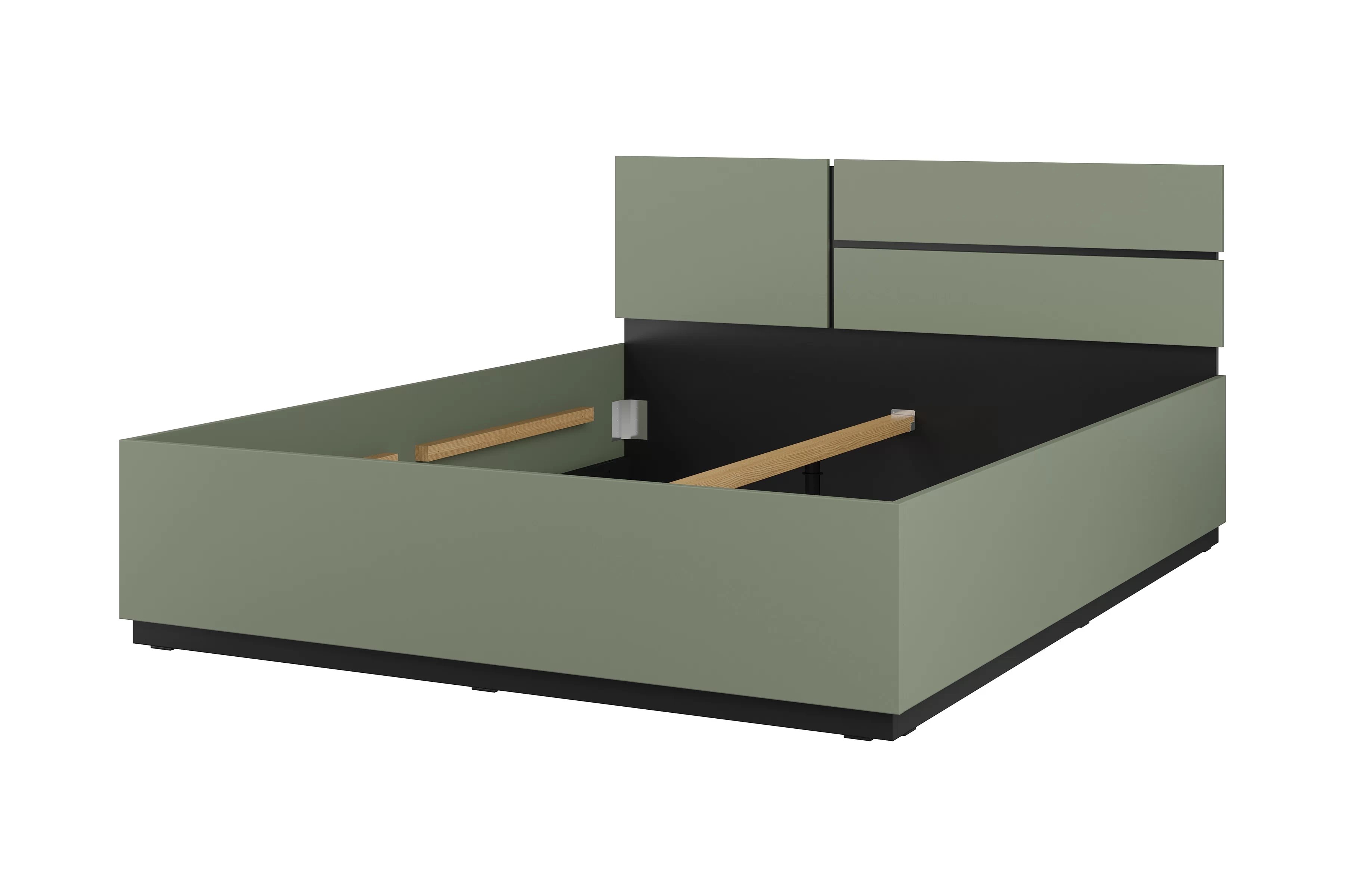 Postel Cross 160x200 cm – tlumená zelená / černá Postel Cross 160x200 - zgaszona zelená / zgaszona zelená - černá