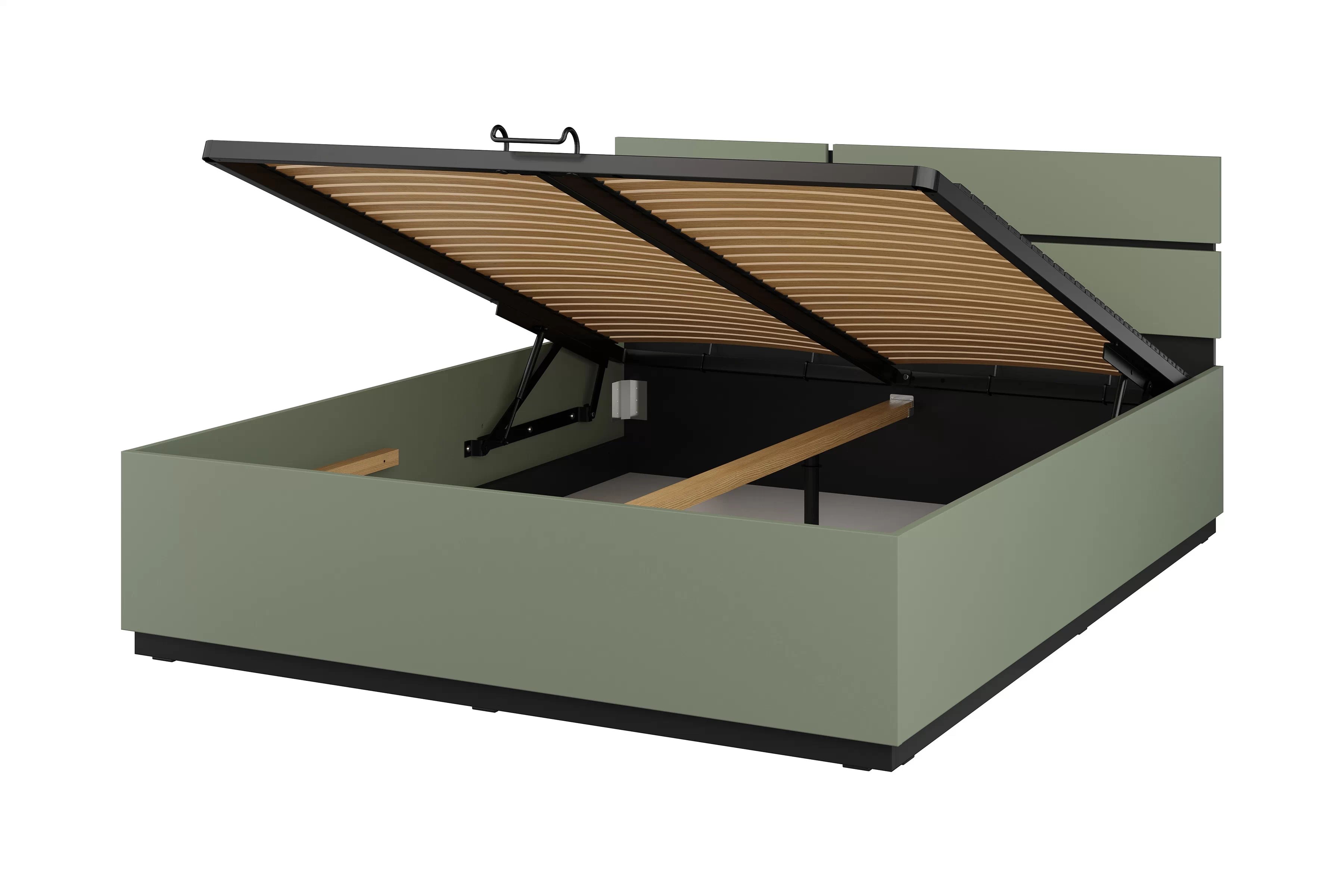 Manželská posteľ Cross 160x200 s úložným priestorom - tlmená zelená / čierna Posteľ Cross 160x200 S vnútorným úložným priestorom- zgaszona zelená / zgaszona zelená - Čierny