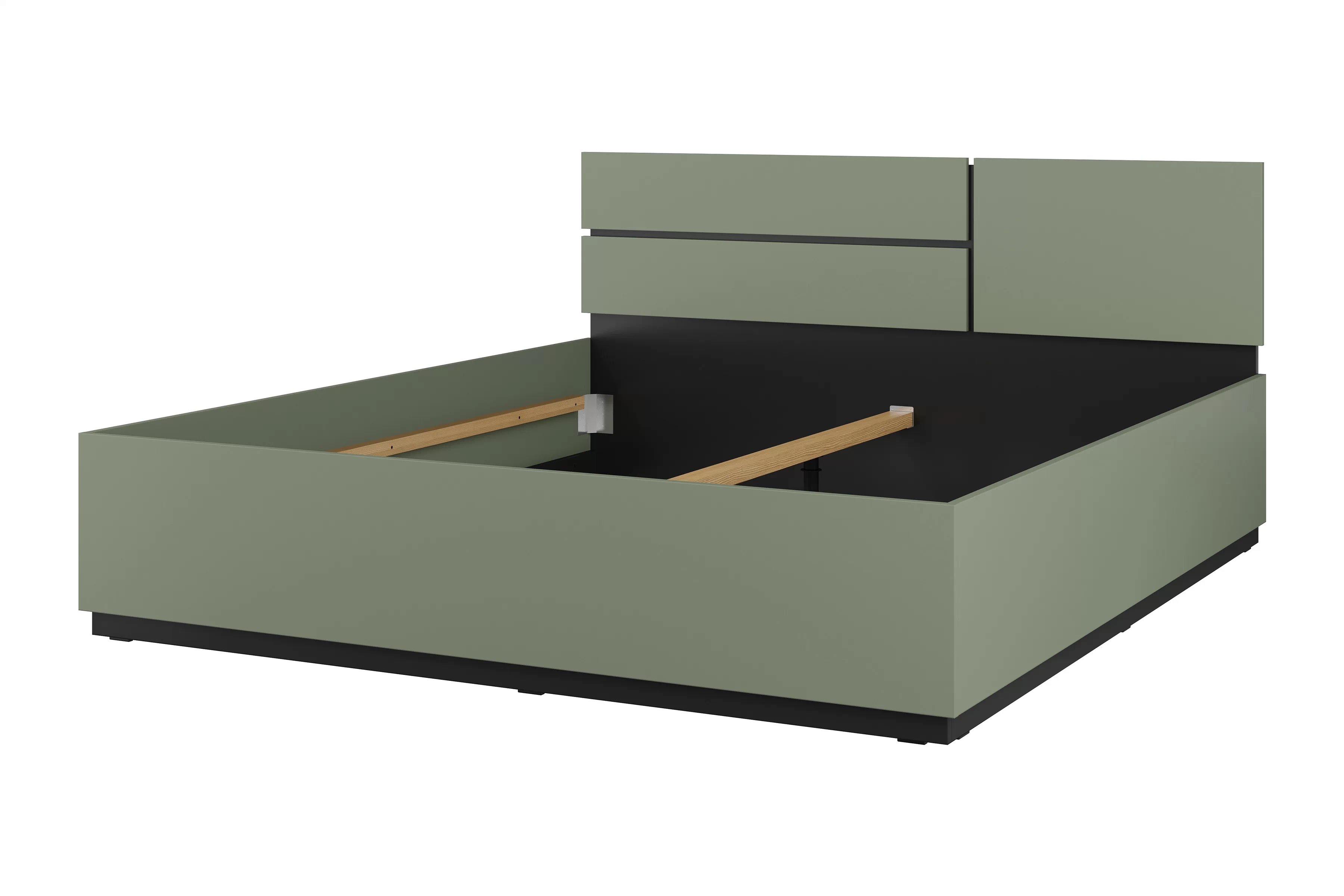 Postel Cross 180x200 cm – tlumená zelená / černá Postel Cross 180x200 - zgaszona zelená / zgaszona zelená - černá