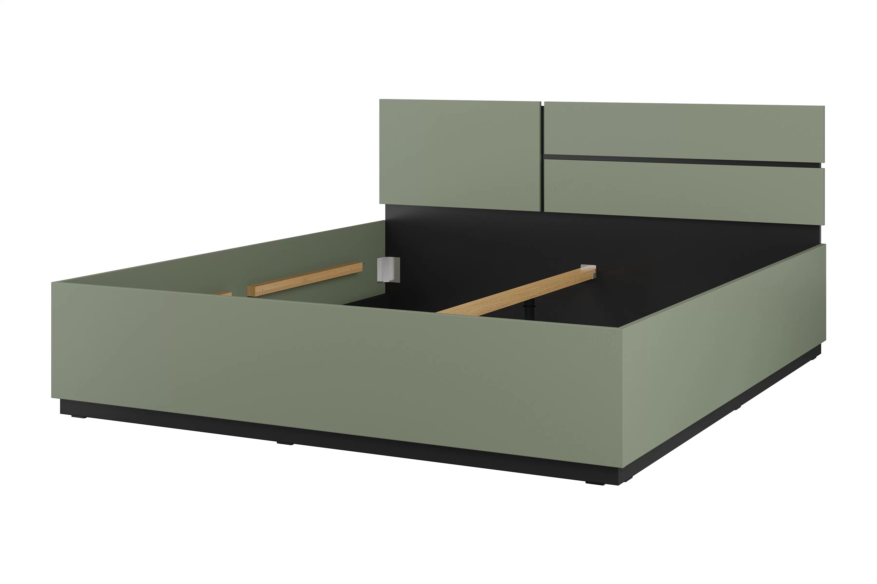 Postel Cross 180x200 cm – tlumená zelená / černá Postel Cross 180x200 - zgaszona zelená / zgaszona zelená - černá