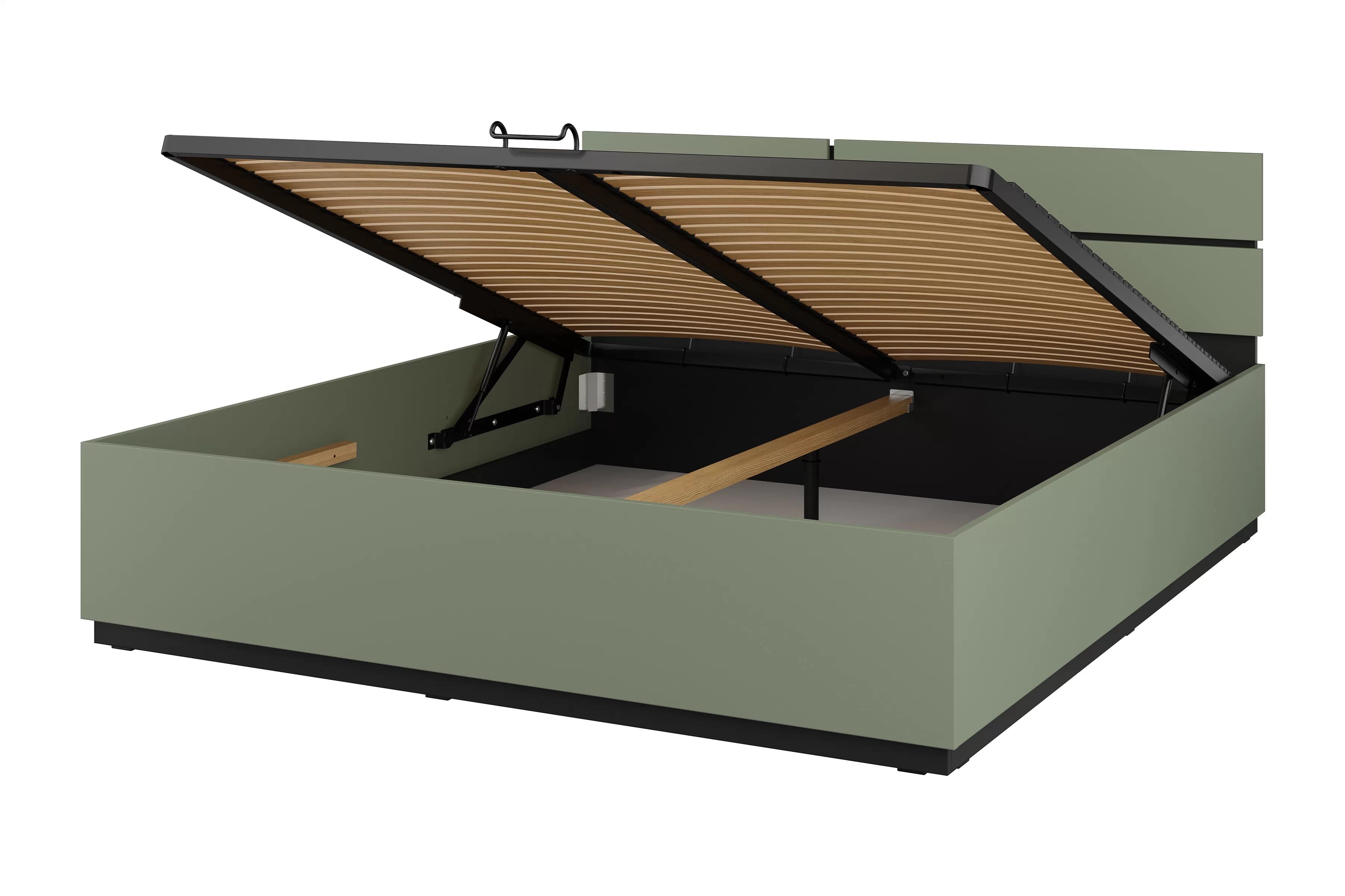 Manželská posteľ Cross 180x200 s úložným priestorom - tlmená zelená / čierna Posteľ Cross 180x200 S vnútorným úložným priestorom- zgaszona zelená / zgaszona zelená - Čierny