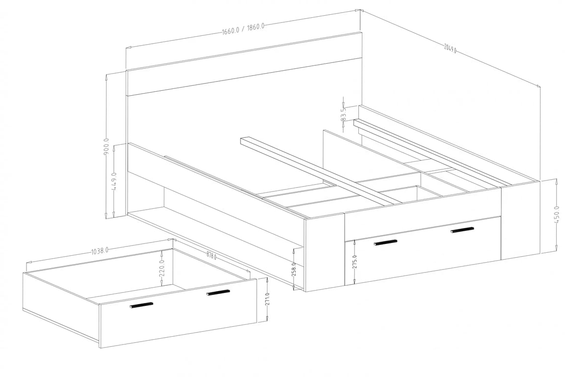 Postel Beta 51 se zásuvkami - 160x200 cm - bílá Postel pro ložnice Beta 51 se zásuvkami 160x200 - bílá