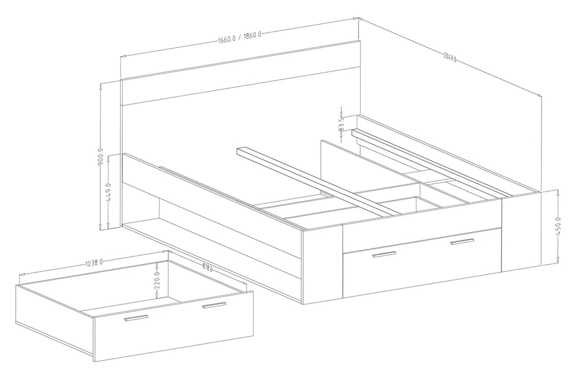 Postel Beta 91 se zásuvkami 160x200 - dub mauvella / černá postel do ložnice Beta 91 s zásuvkami 160x200 - Dub mauvella / Černý