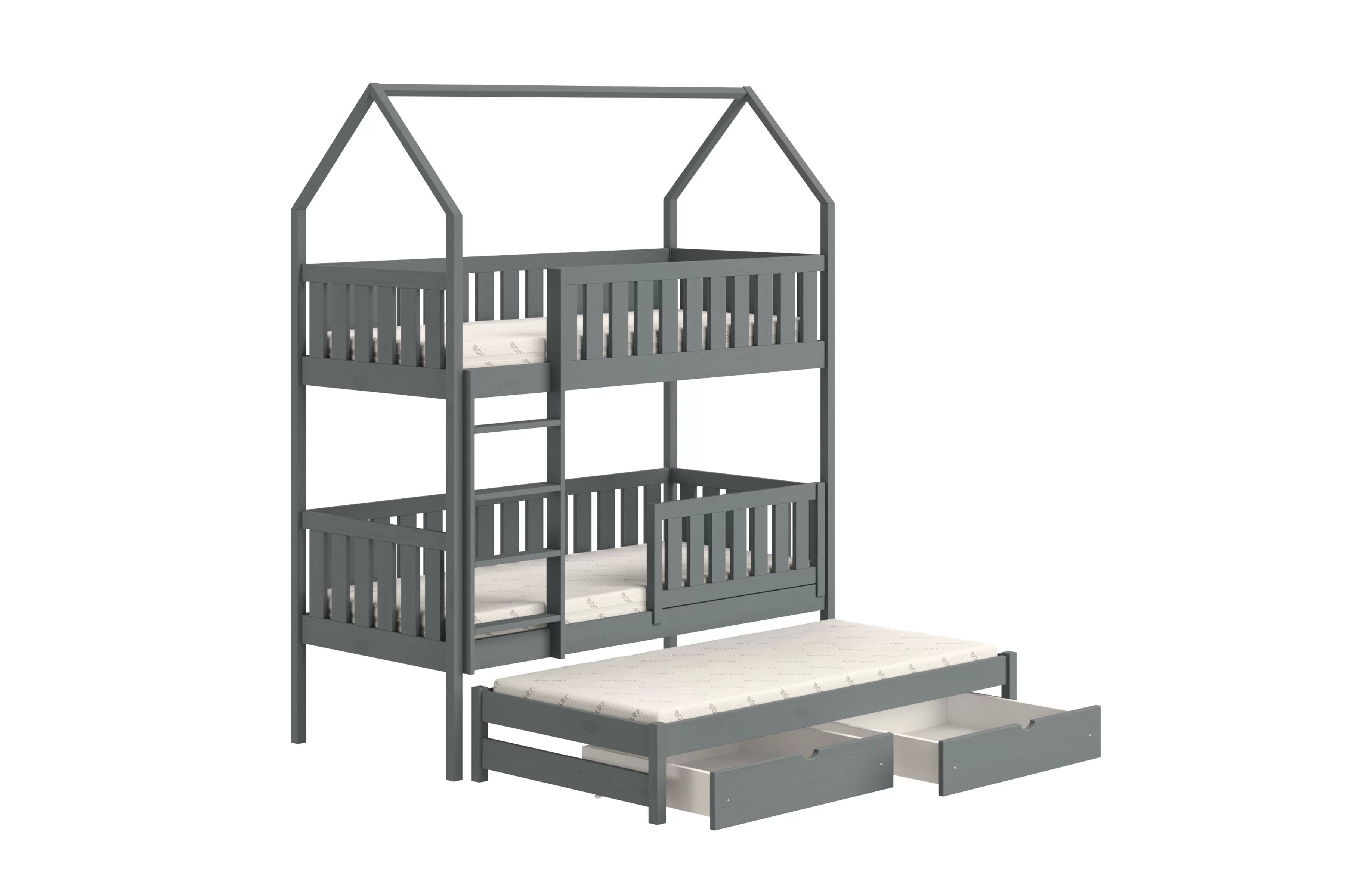 Poschodová domčeková posteľ Nemos s prístelkou - 80x200 cm - grafitová Posteľ domek Nemos  80x200 poschodová výsuvna - grafit