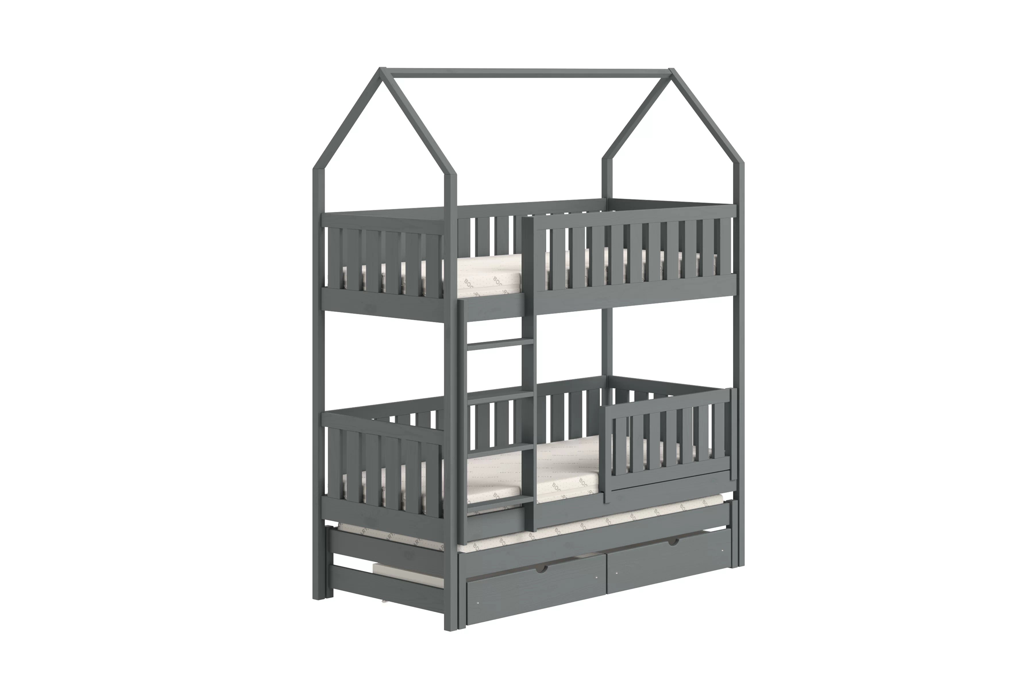 Poschodová domčeková posteľ Nemos s prístelkou - 80x200 cm - grafitová Posteľ domek Nemos  80x200 poschodová výsuvna - grafit