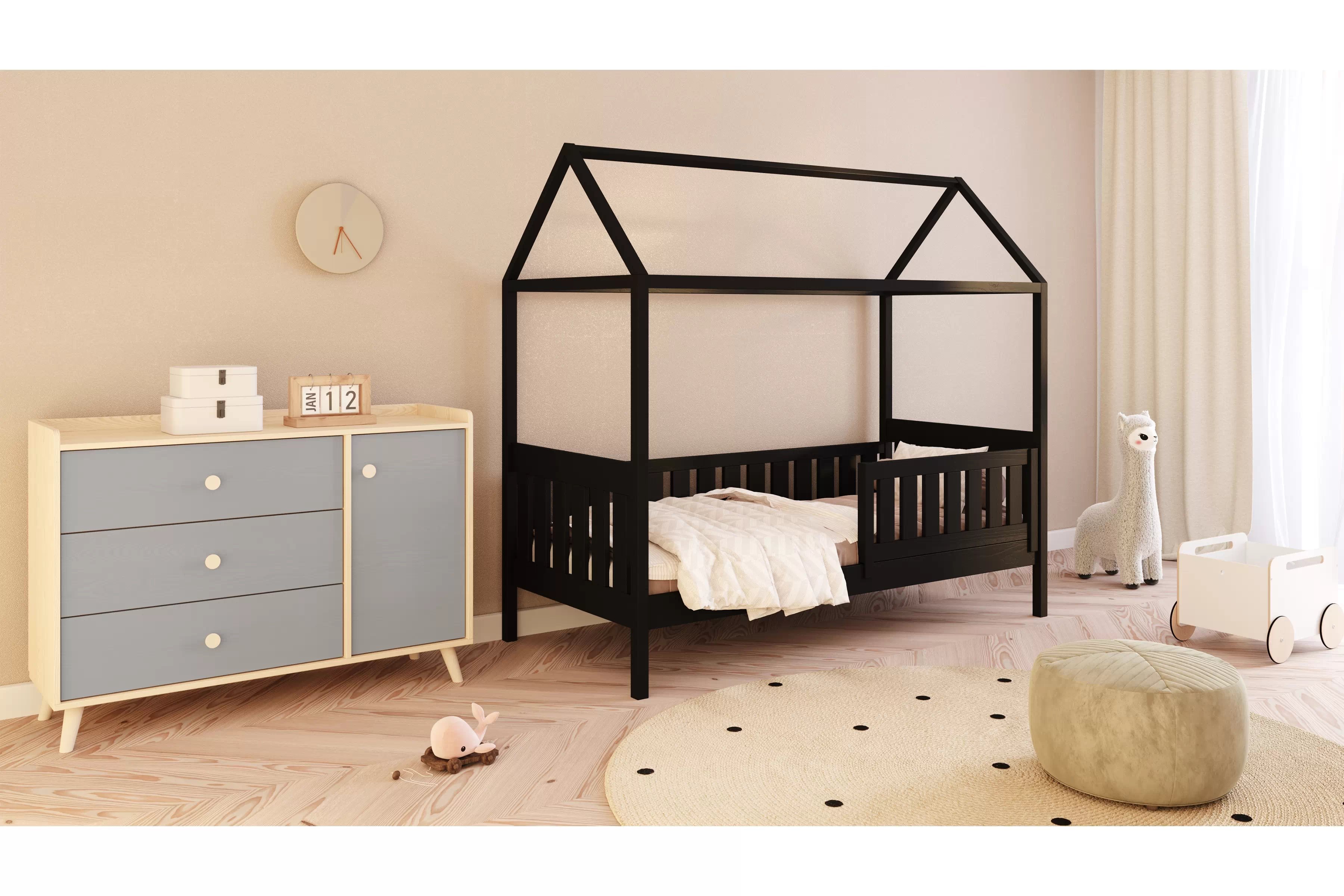 Domčeková posteľ Nemos - 70x140 cm - čierna Posteľ domek Nemos 70x140 prízemná - Čierny