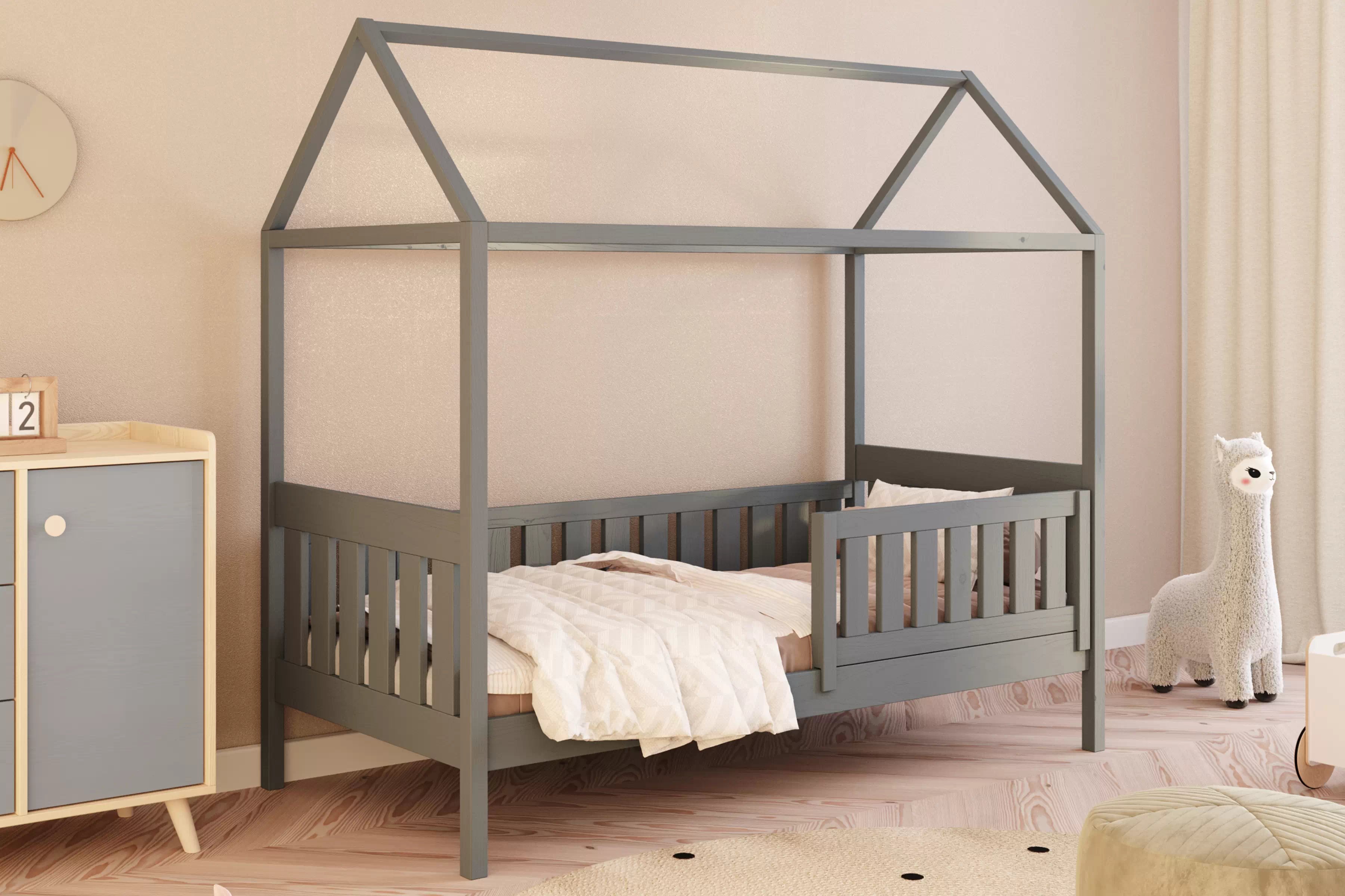 Domčeková posteľ Nemos - 70x140 cm - grafitová Posteľ domek Nemos 70x140 prízemná - grafit