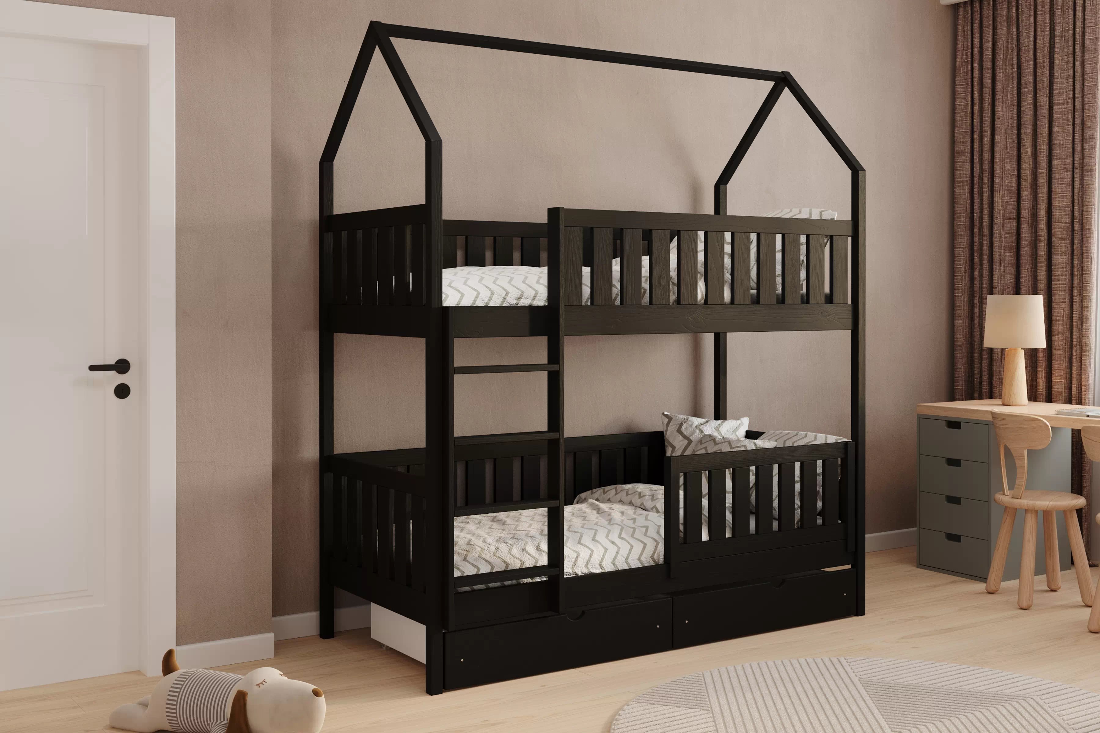 Patrová postel domeček Nemos 70x140 cm - černá Postel domeček Nemos 70x140 patrová  - černá