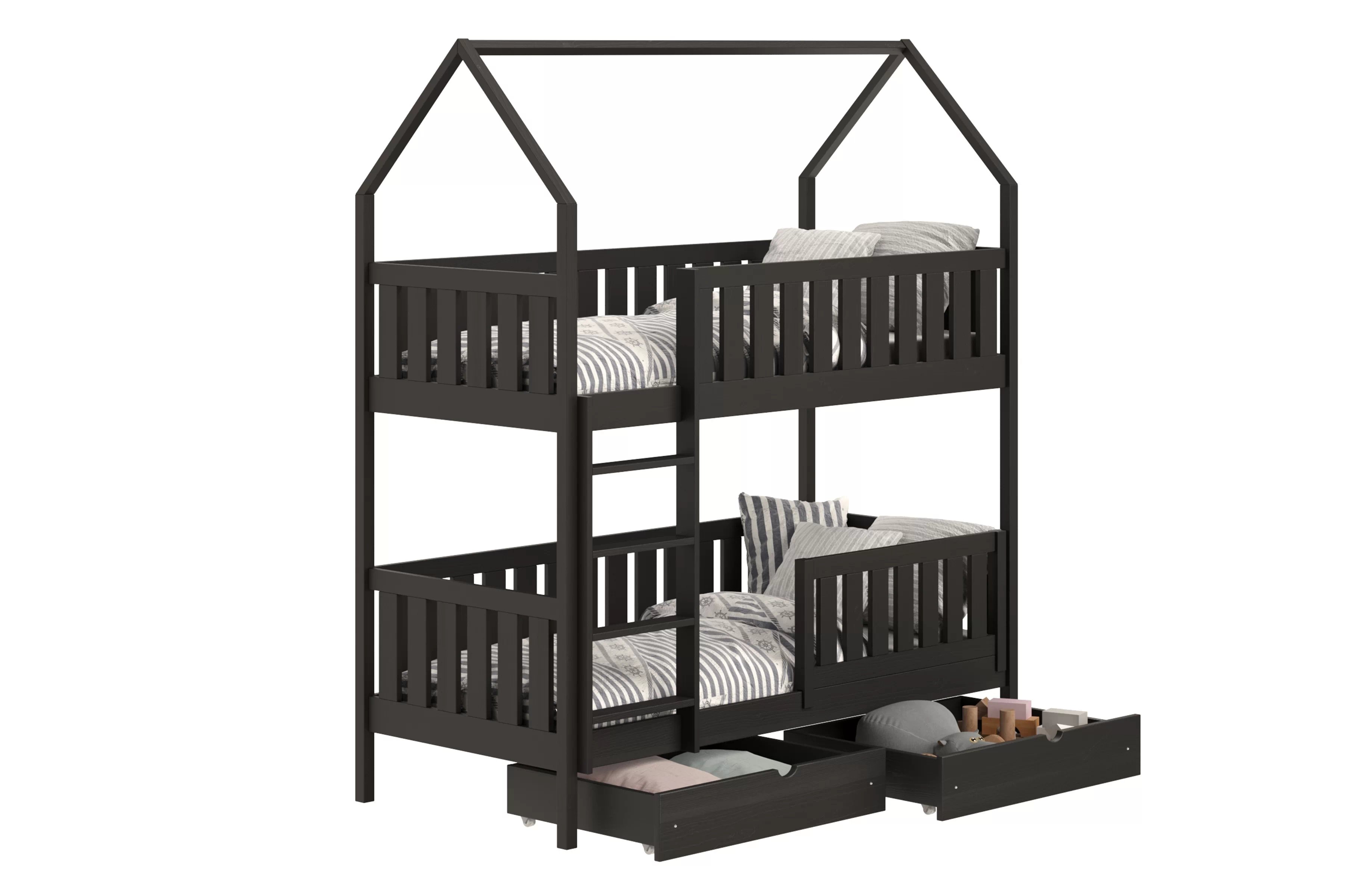 Patrová postel domeček Nemos 70x140 cm - černá Postel domeček Nemos 70x140 patrová  - černá